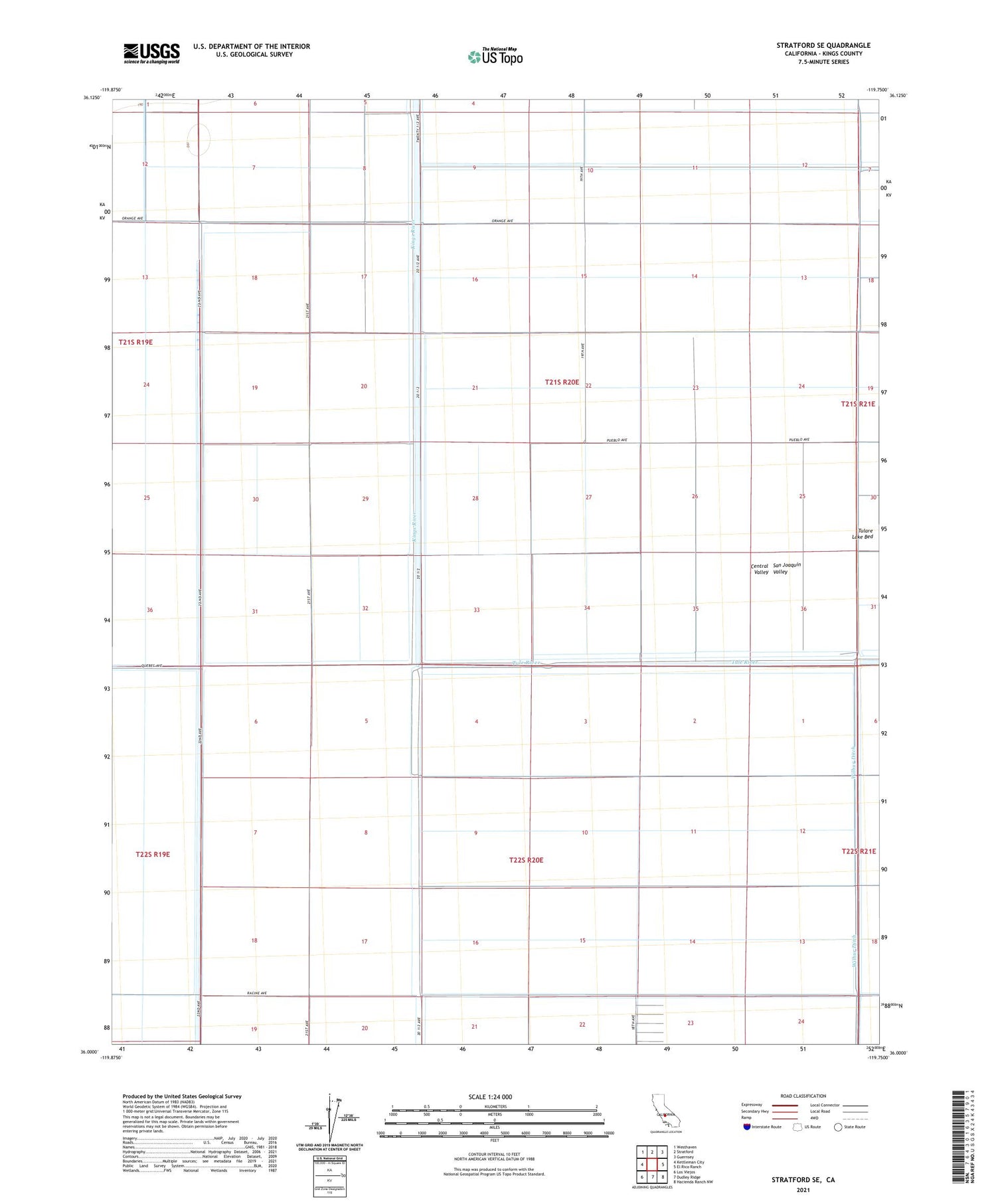 Stratford SE California US Topo Map Image