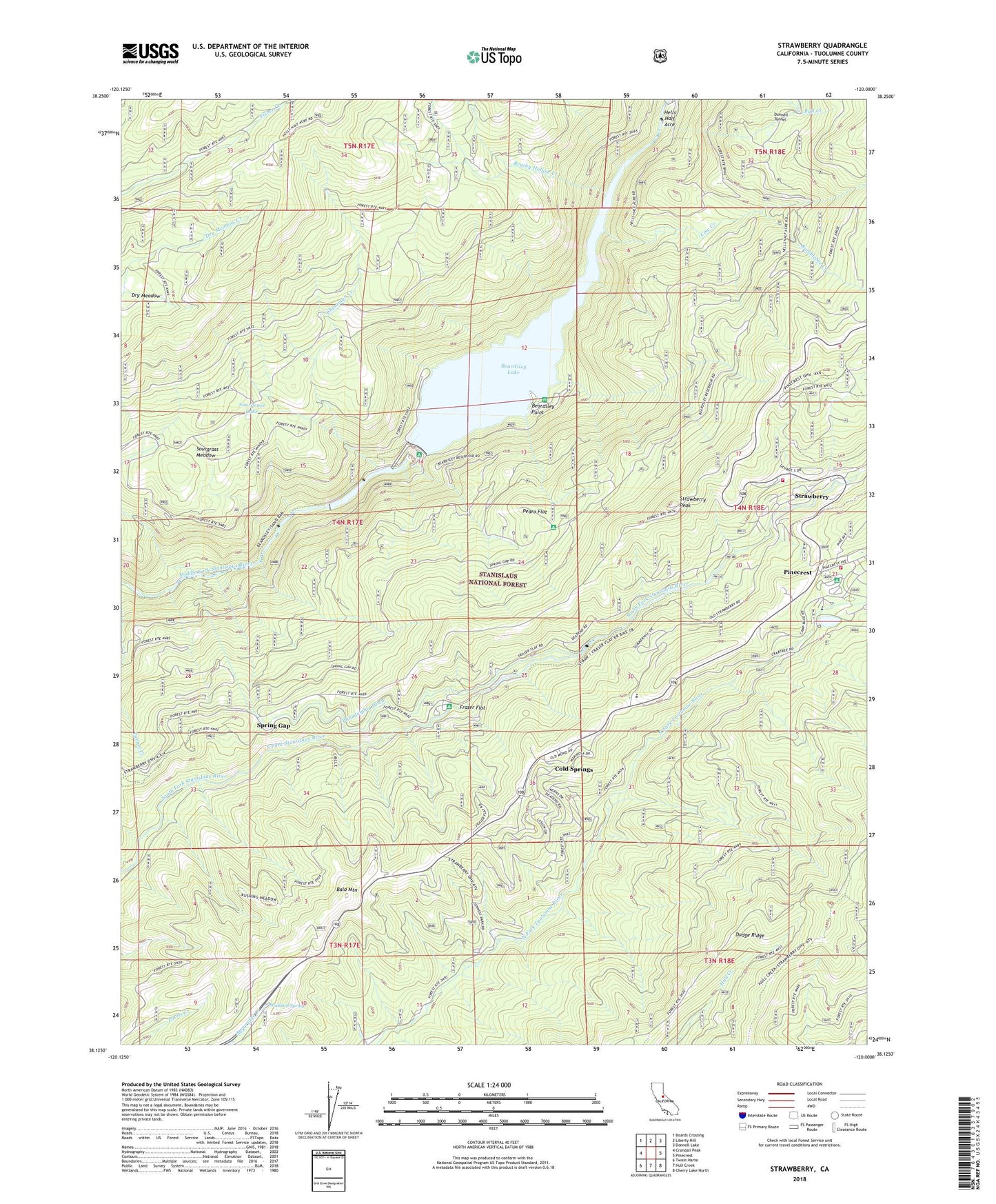 Strawberry California US Topo Map Image