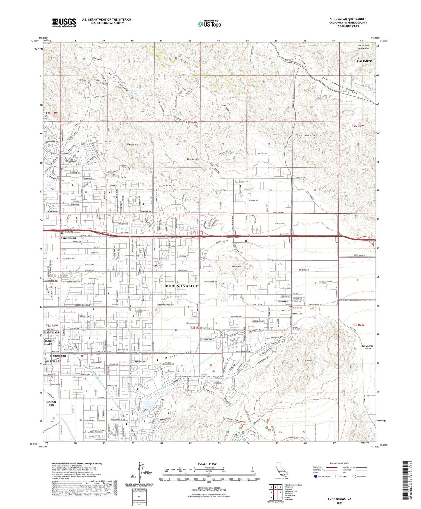 Sunnymead California US Topo Map Image