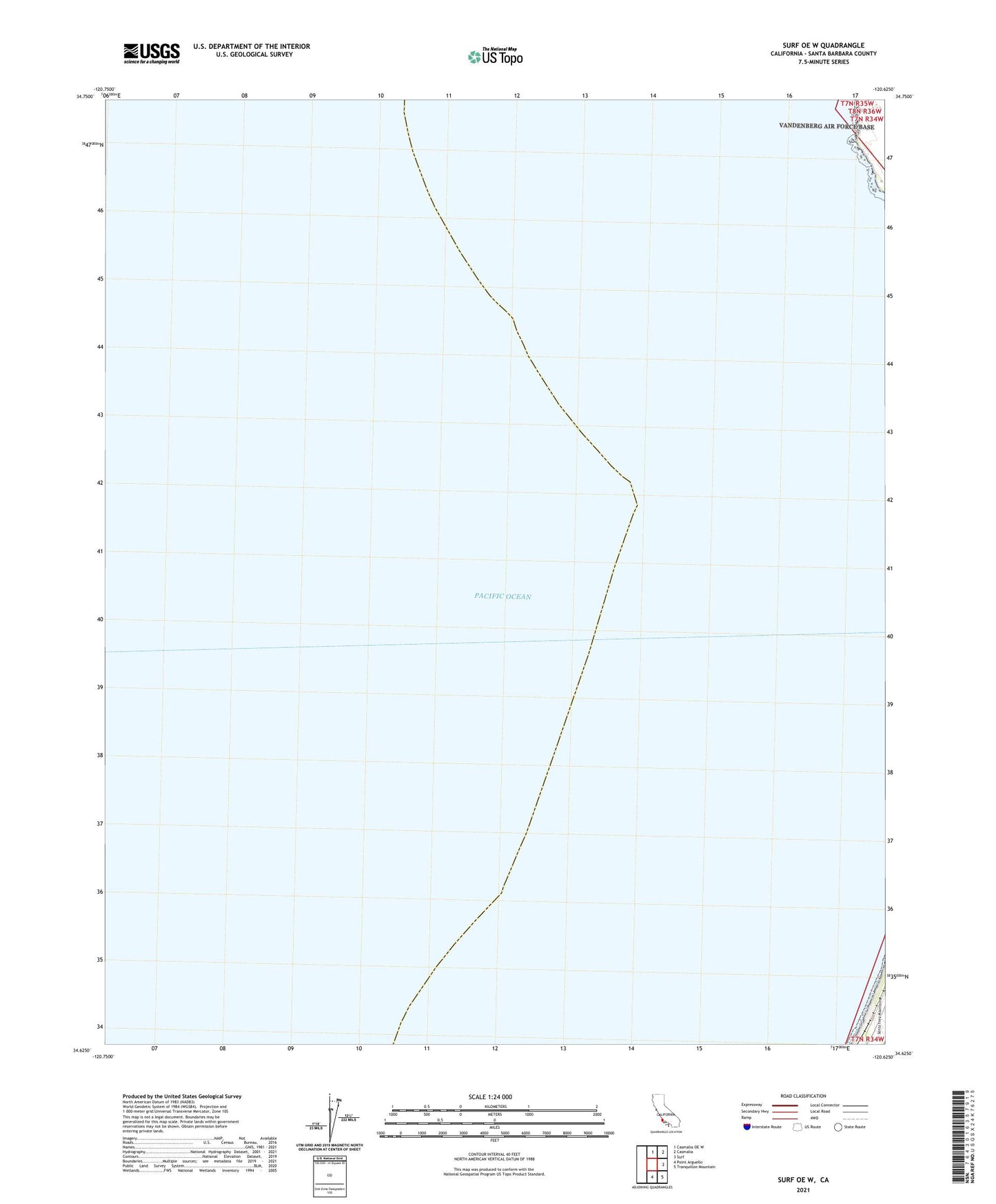Surf OE W California US Topo Map Image