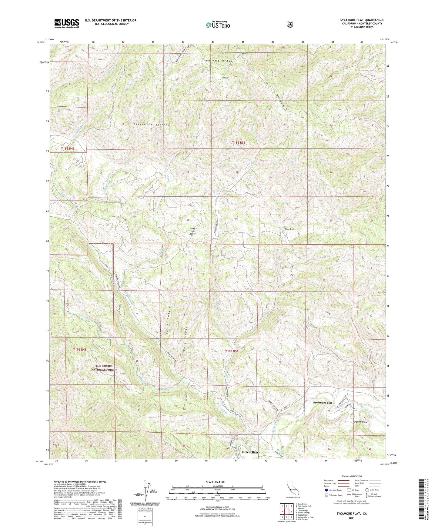 Sycamore Flat California US Topo Map Image