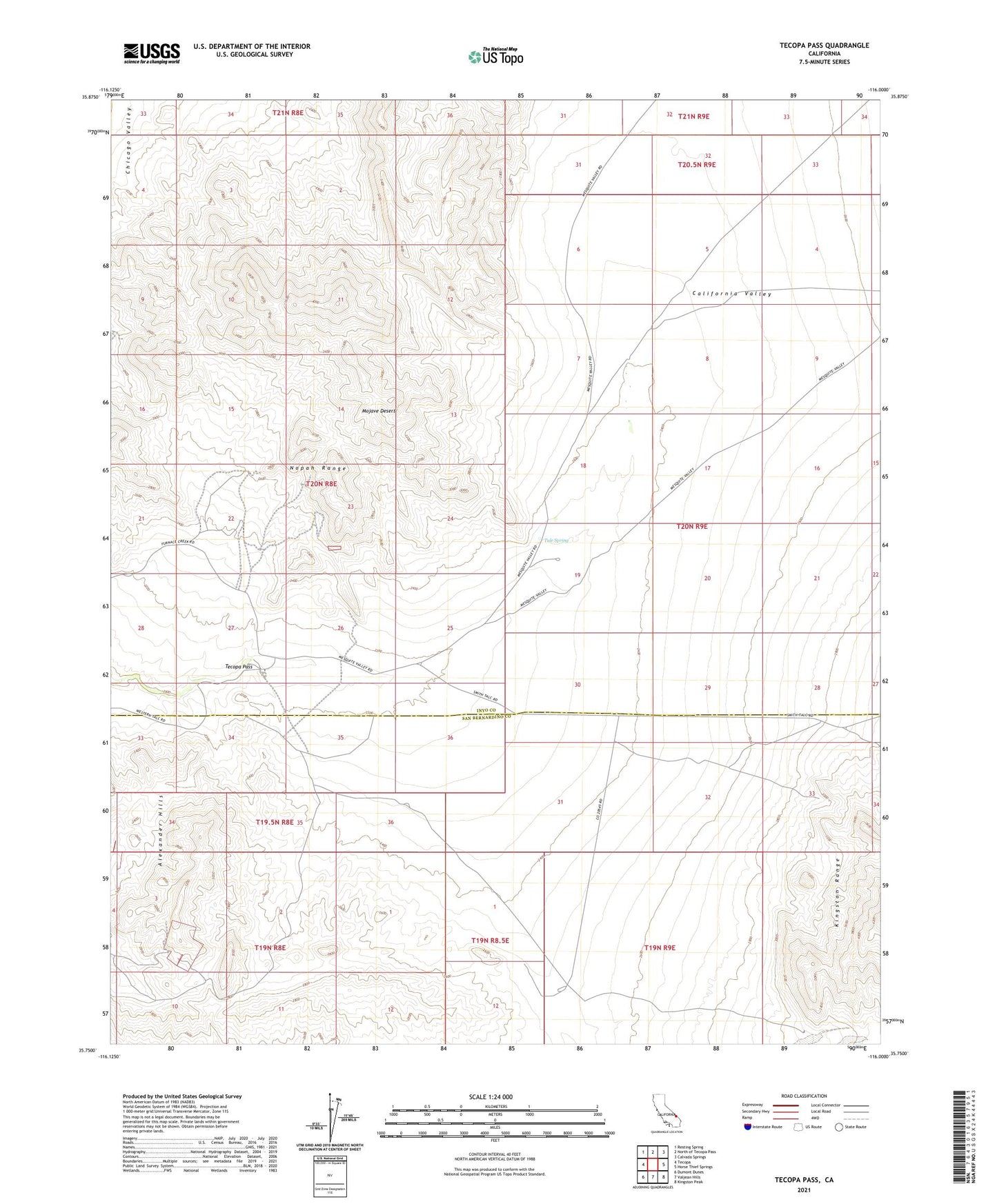 Tecopa Pass California US Topo Map Image