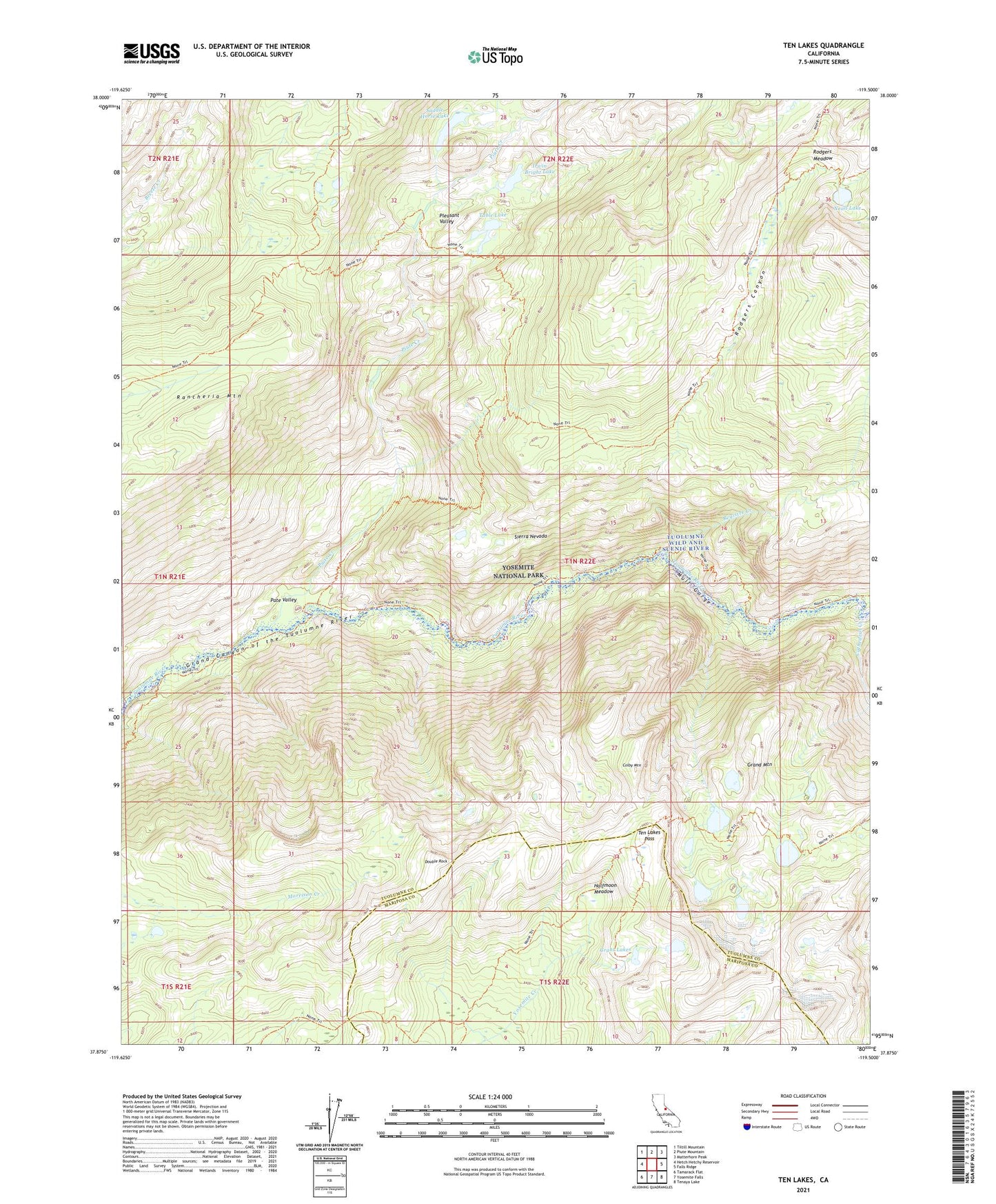 Ten Lakes California US Topo Map Image