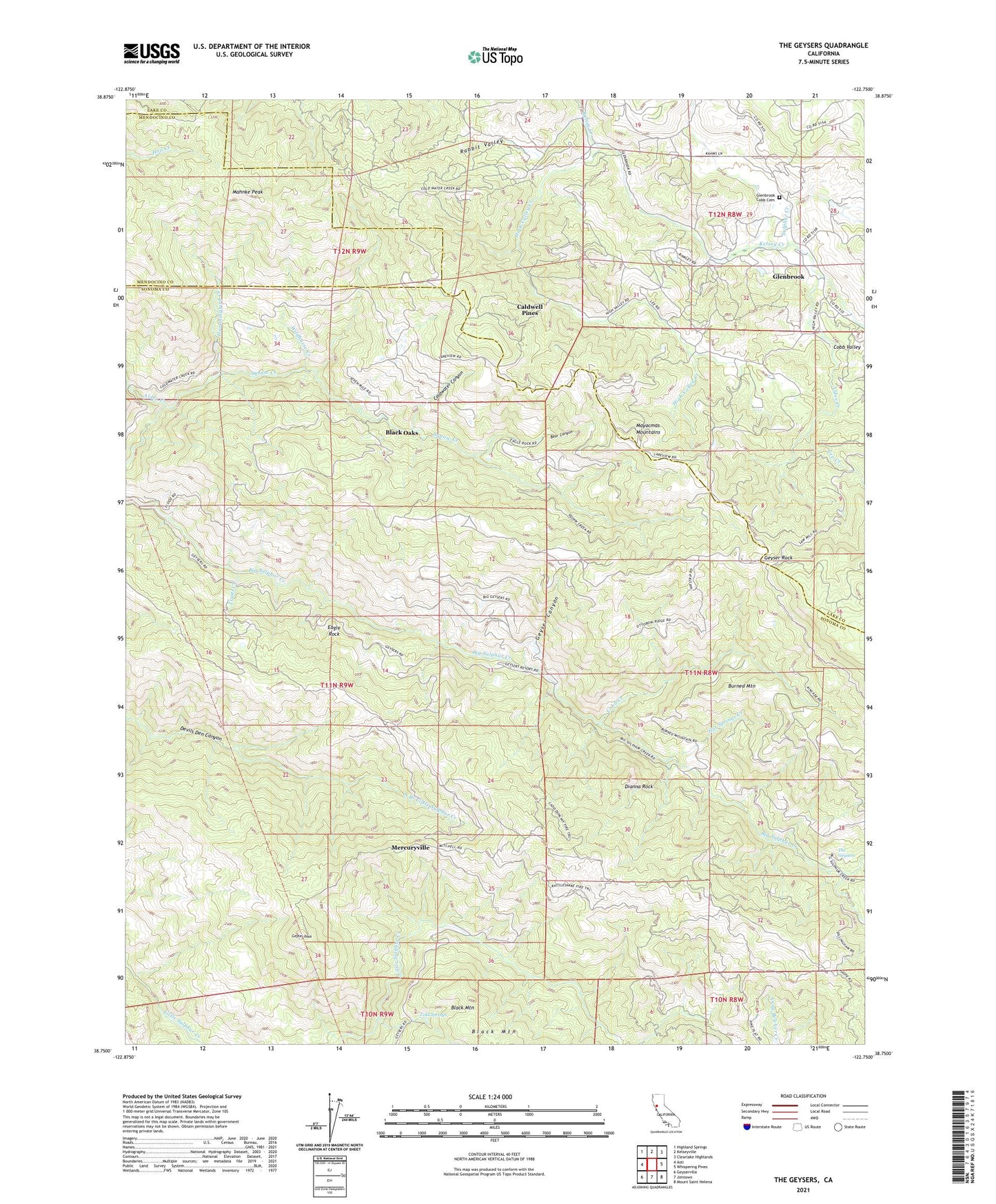 The Geysers California US Topo Map Image