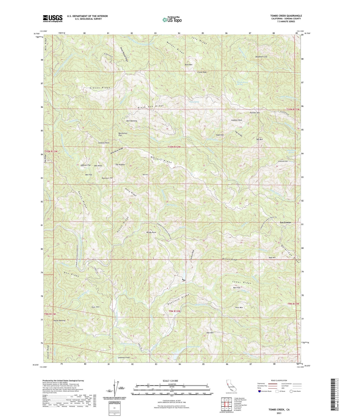 Tombs Creek California US Topo Map Image