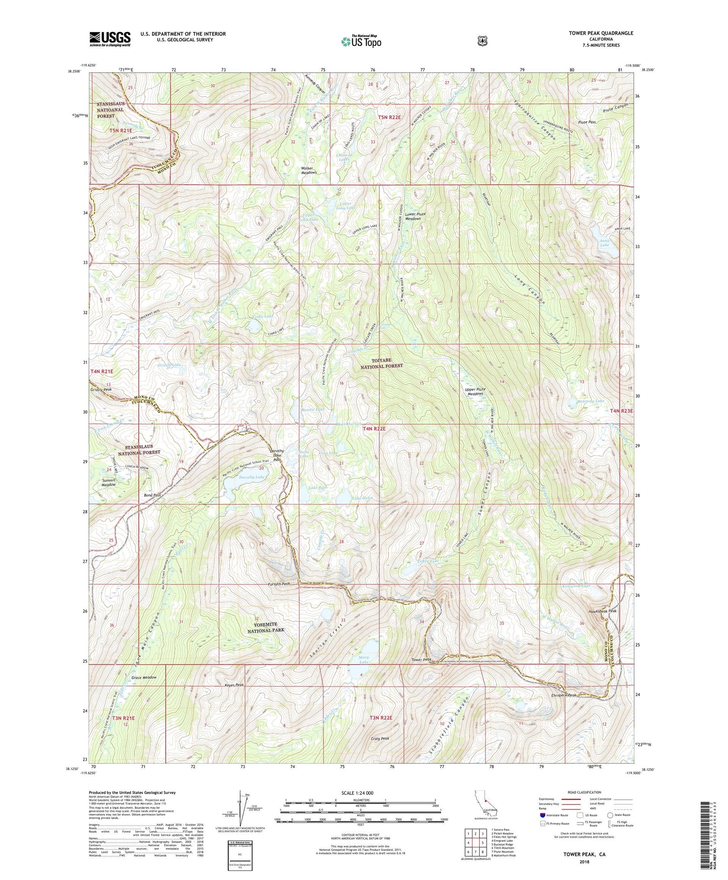 Tower Peak California US Topo Map Image