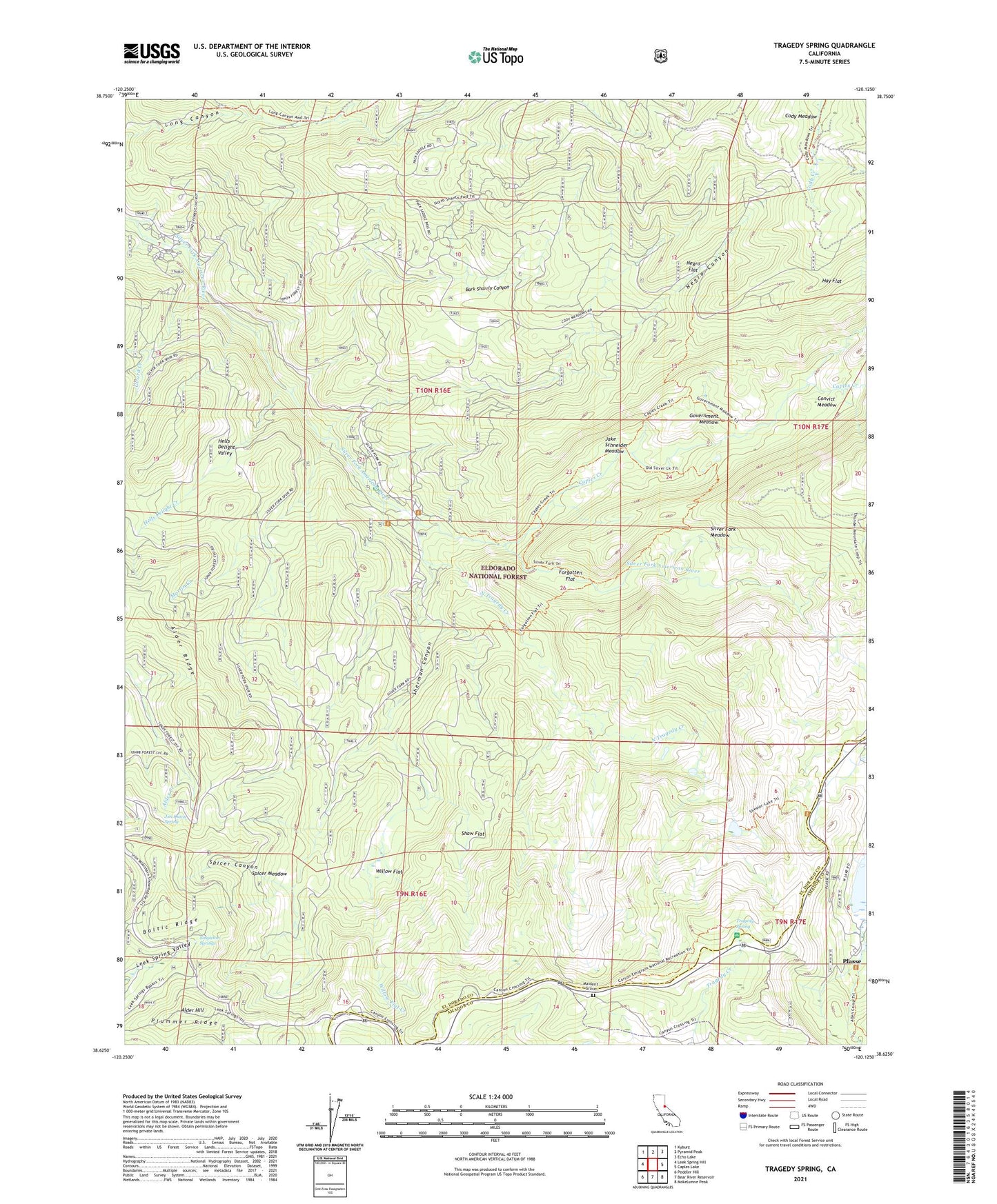 Tragedy Spring California US Topo Map Image