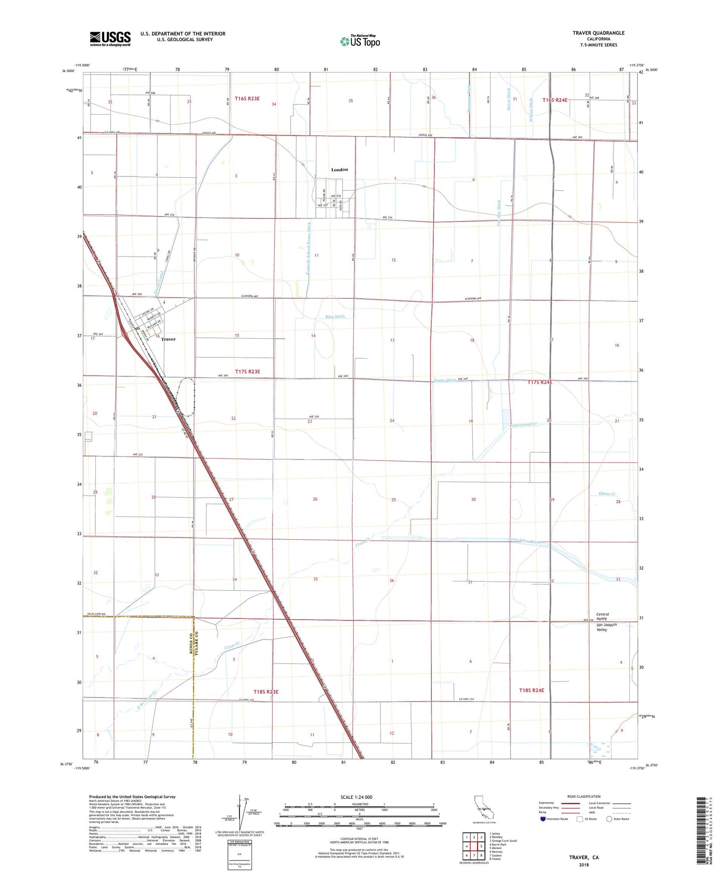 Traver California US Topo Map Image