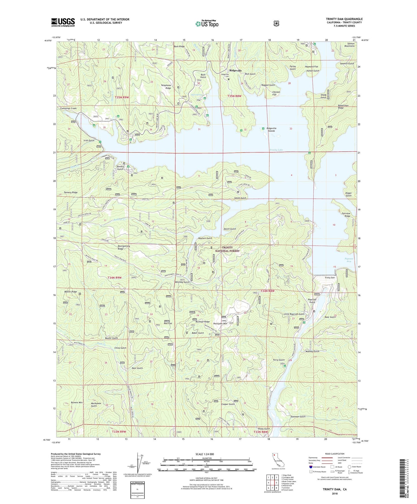 Trinity Dam California US Topo Map Image