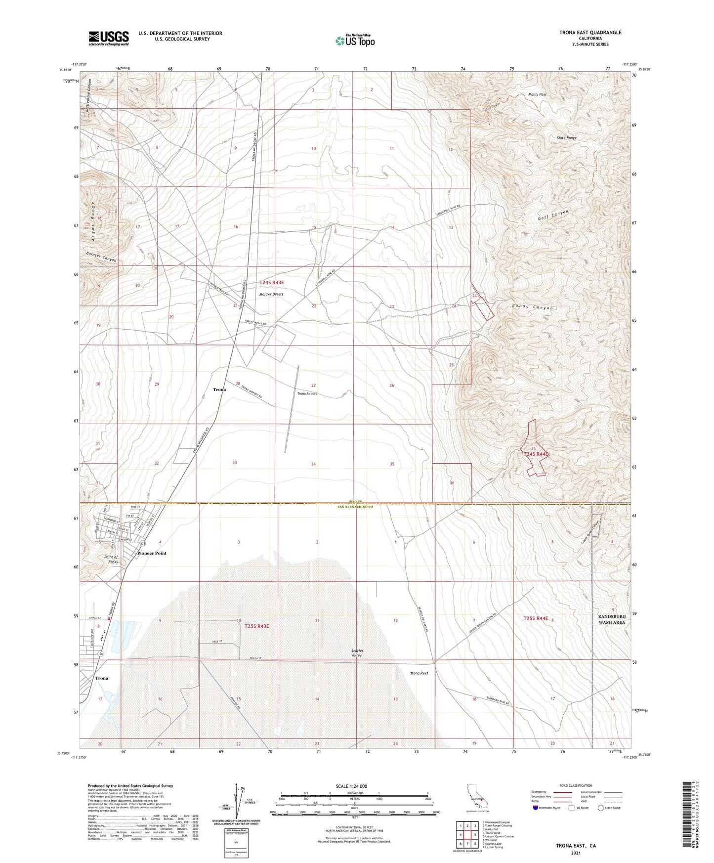 Trona East California US Topo Map Image