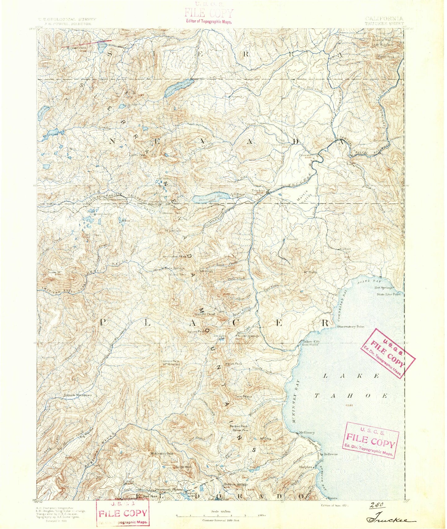 Historic 1891 Truckee California 30'x30' Topo Map Image