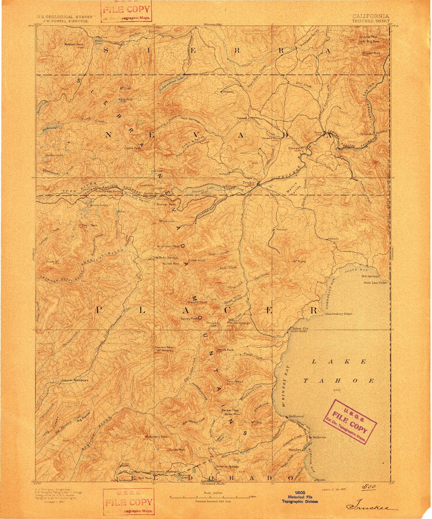 Historic 1893 Truckee California 30'x30' Topo Map Image
