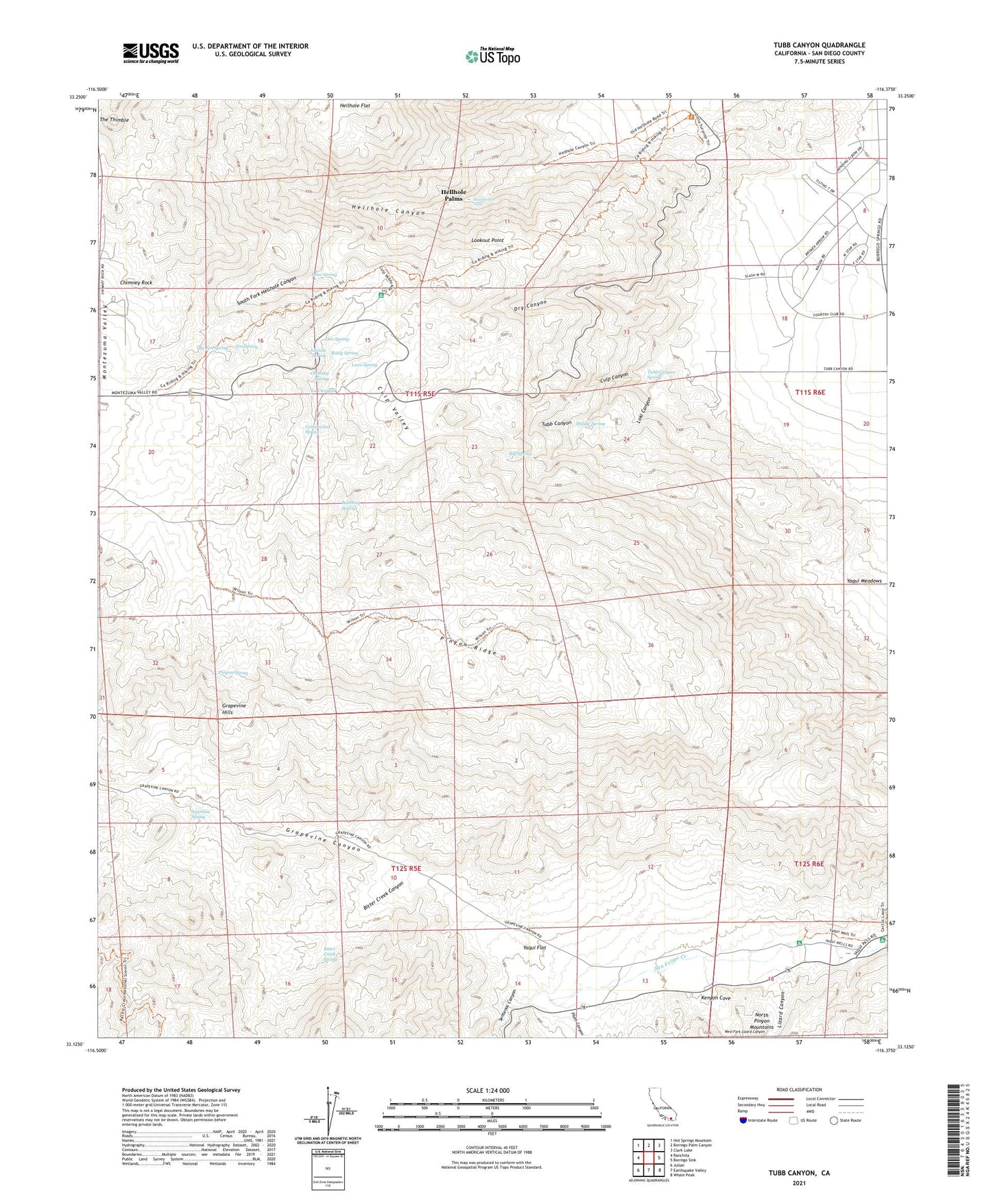 Tubb Canyon California US Topo Map Image