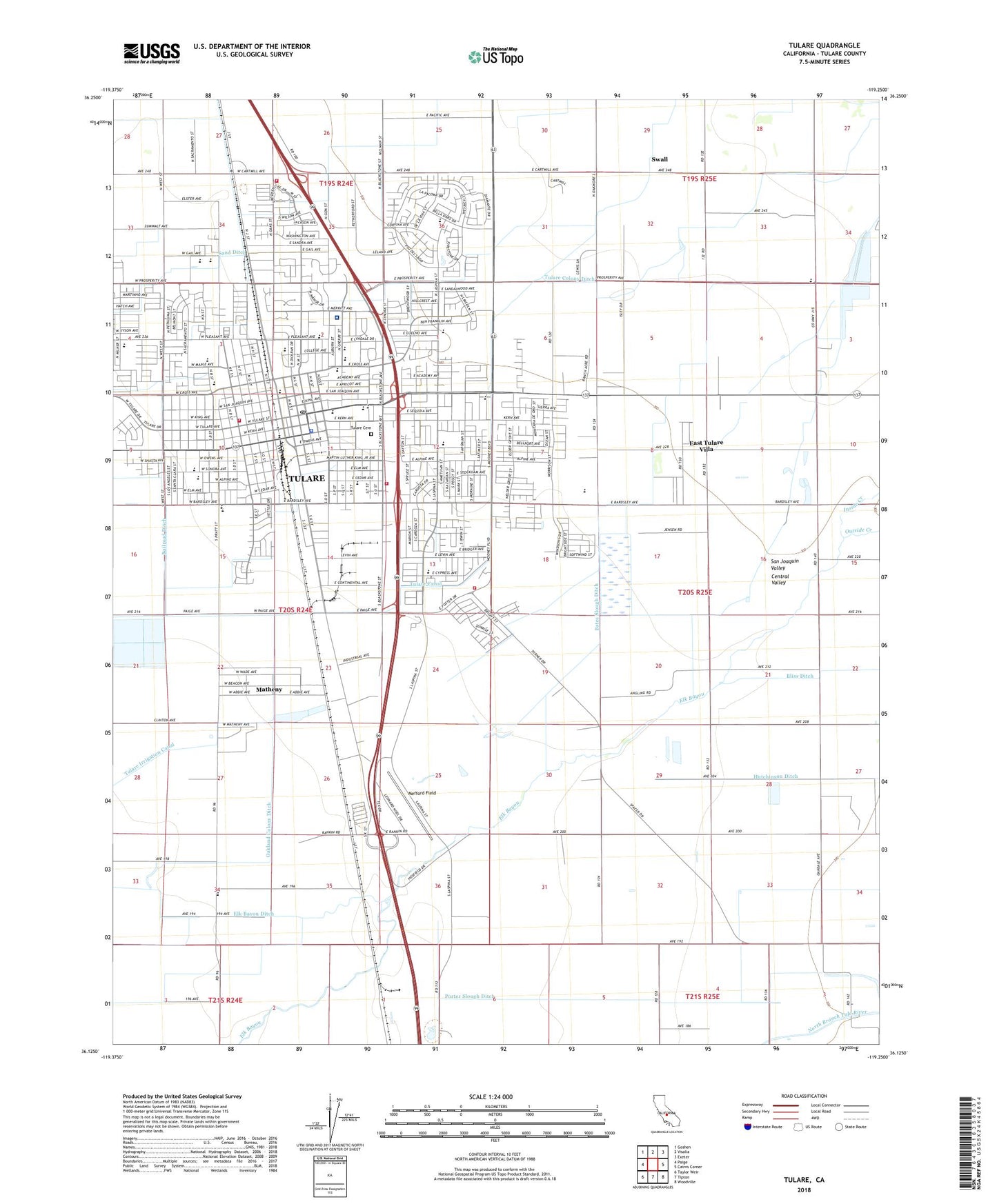 Tulare California US Topo Map Image