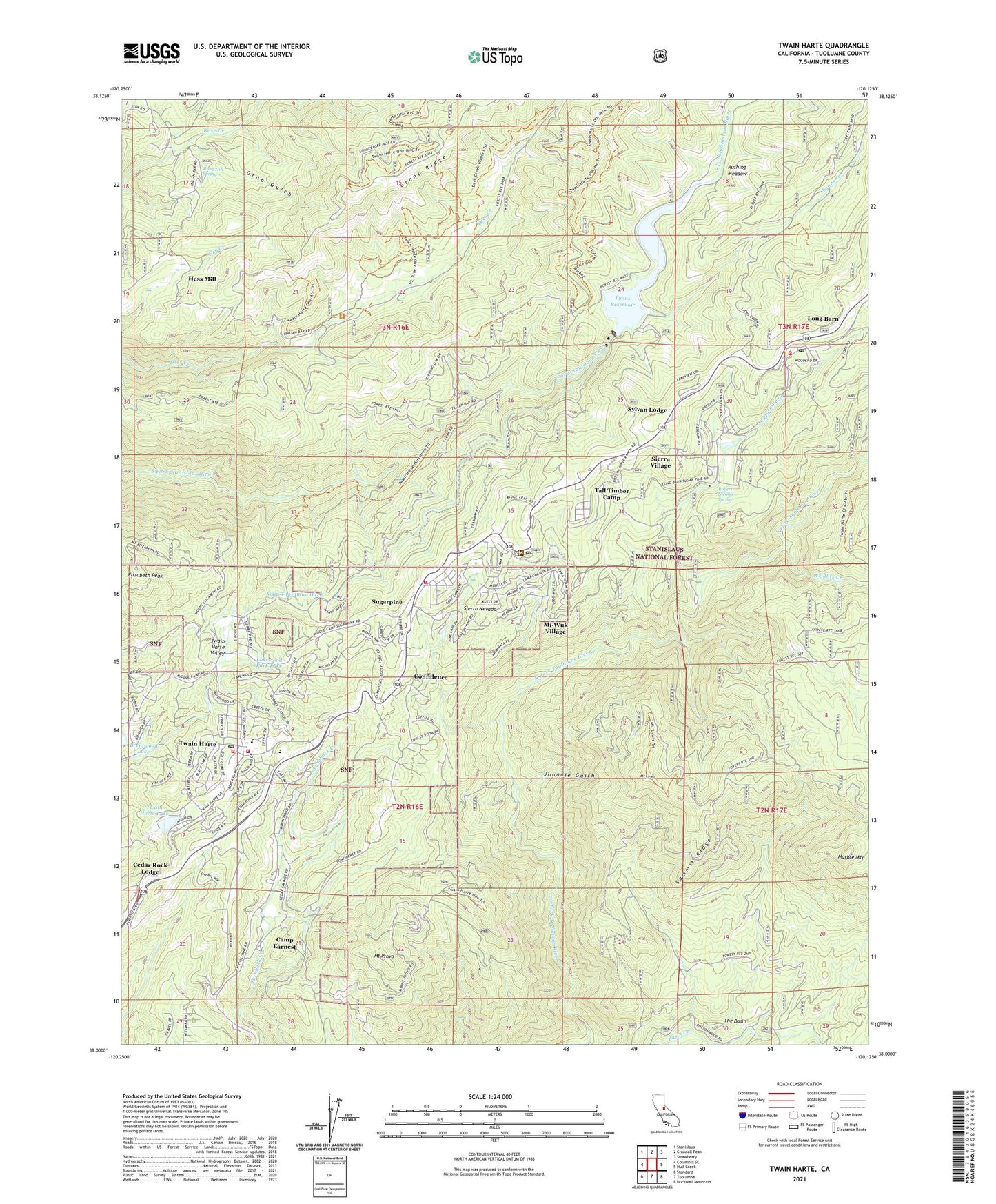 Twain Harte California US Topo Map Image
