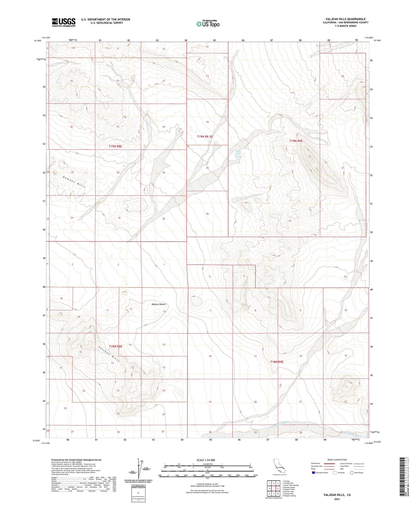 Valjean Hills California US Topo Map Image