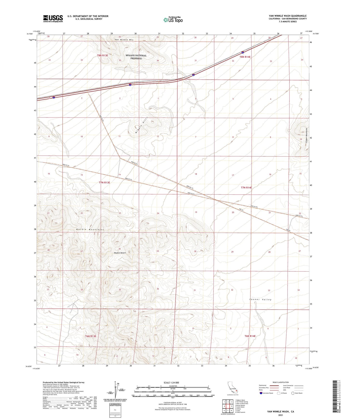 Van Winkle Wash California US Topo Map Image