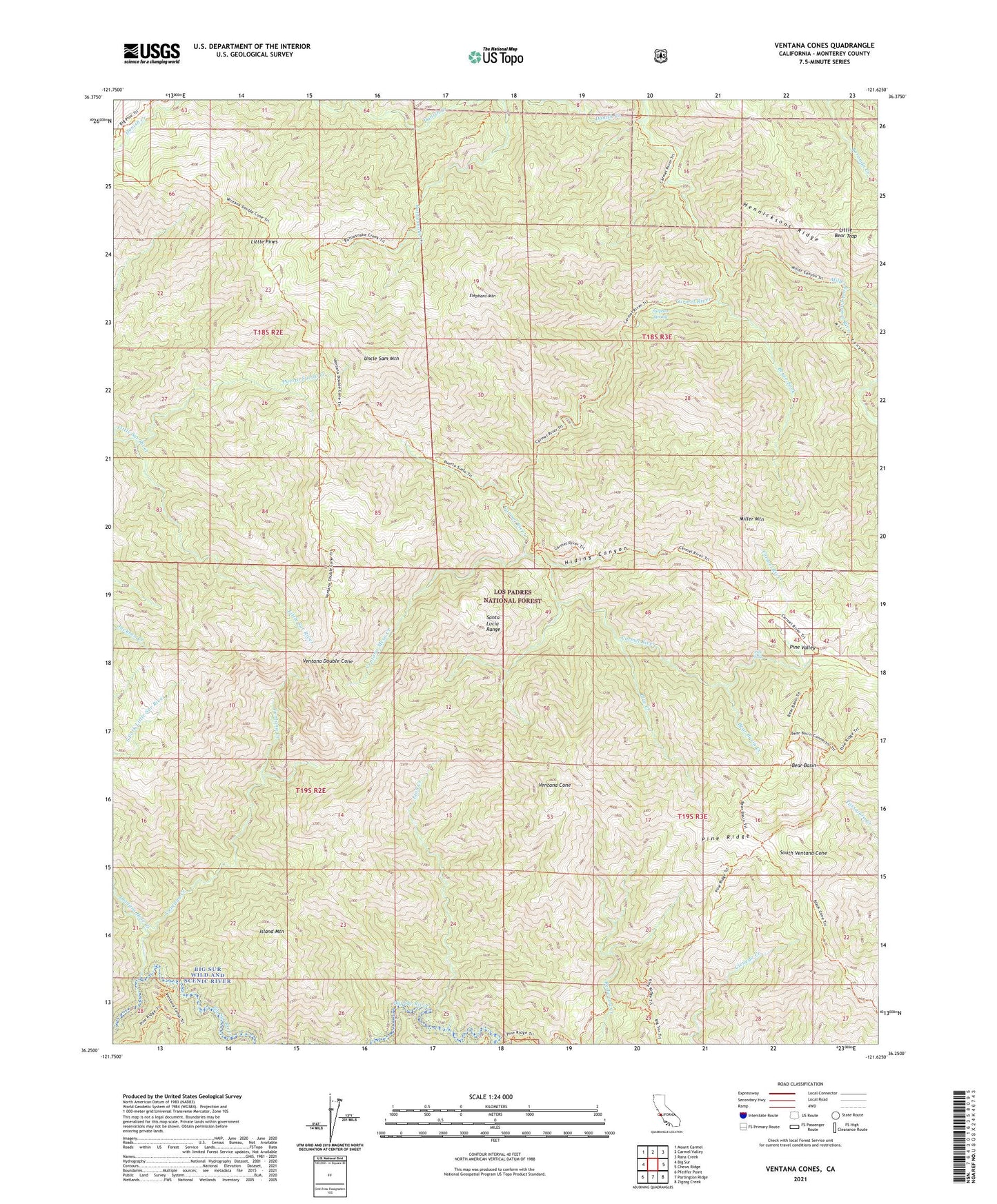 Ventana Cones California US Topo Map Image