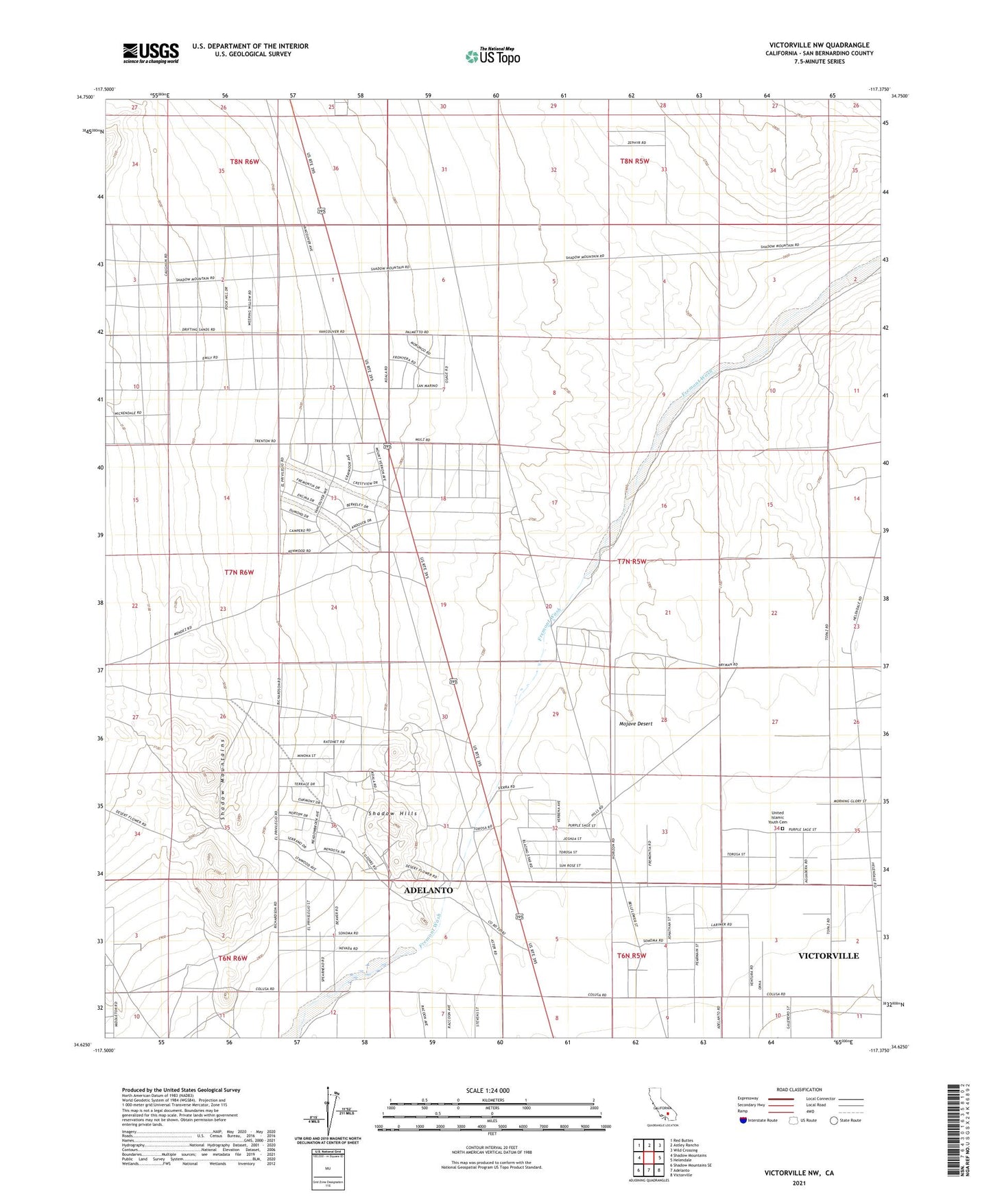 Victorville NW California US Topo Map Image