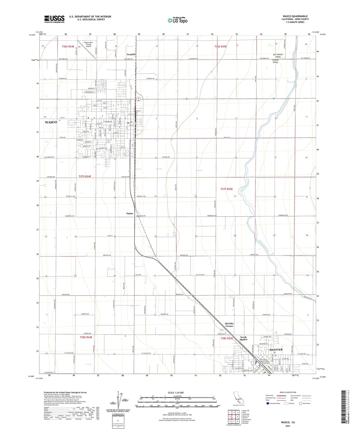 Wasco California US Topo Map Image