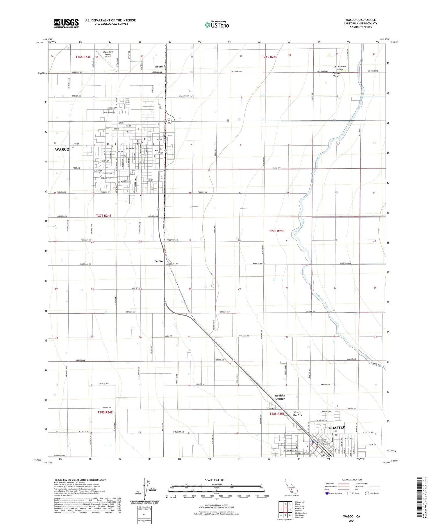Wasco California US Topo Map Image