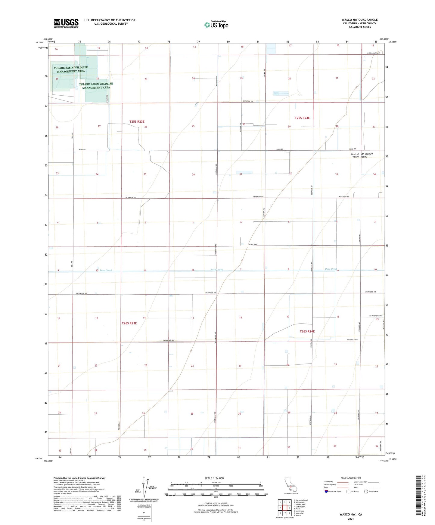 Wasco NW California US Topo Map Image