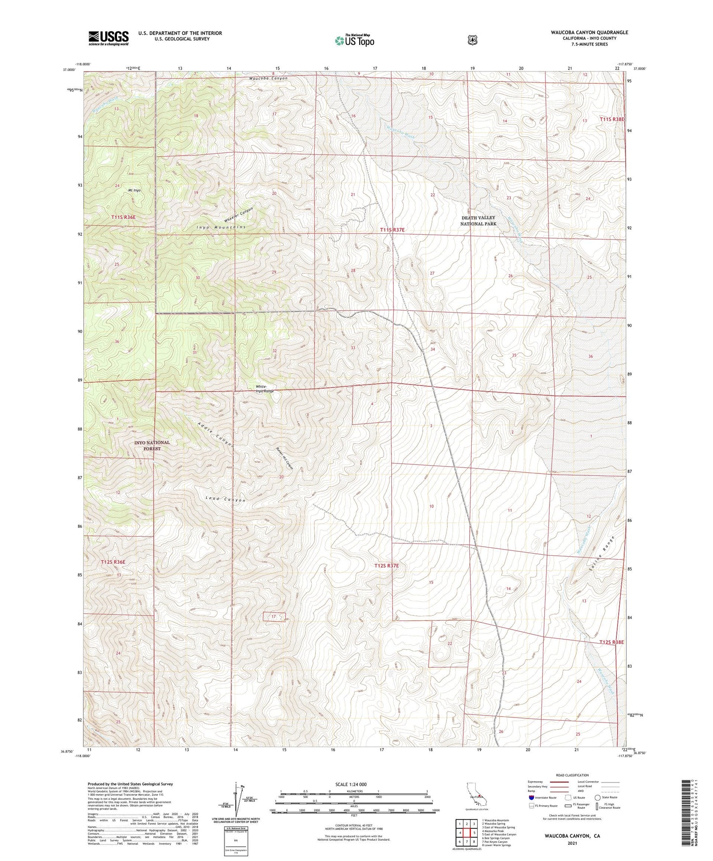 Waucoba Canyon California US Topo Map Image