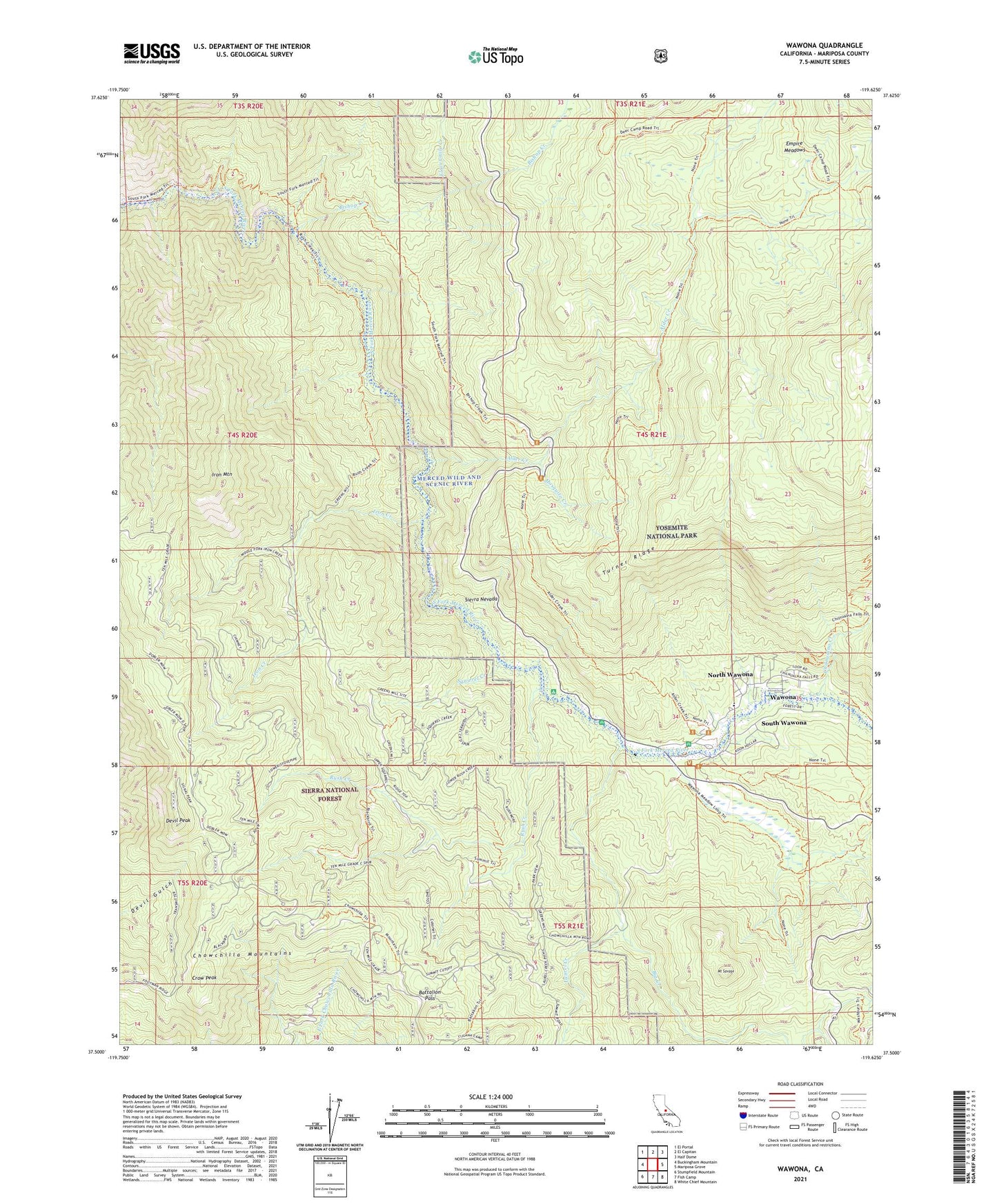 Wawona California US Topo Map Image
