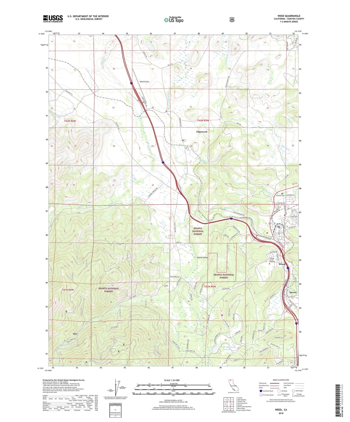Weed California US Topo Map Image