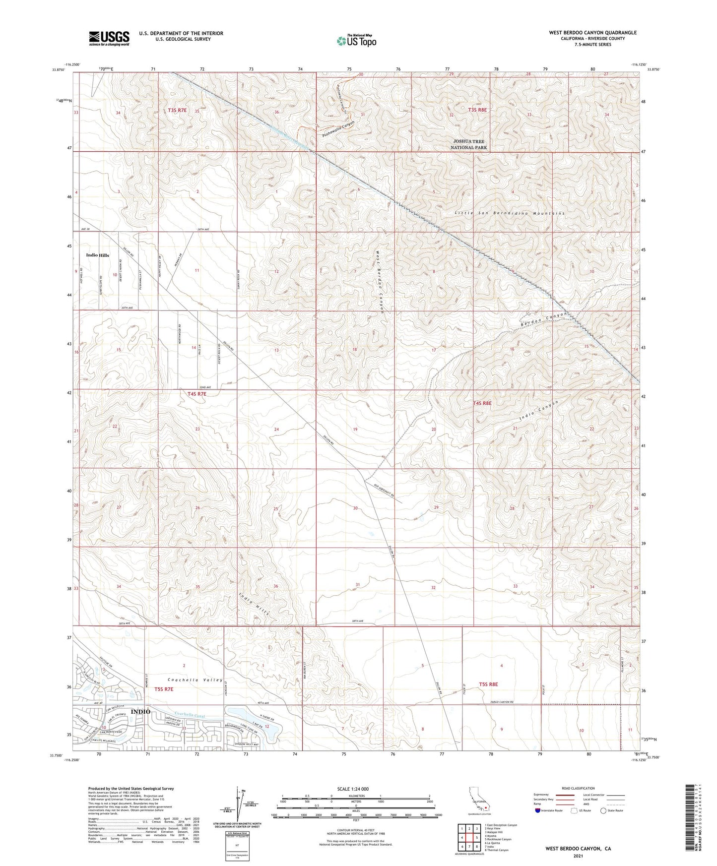 West Berdoo Canyon California US Topo Map Image