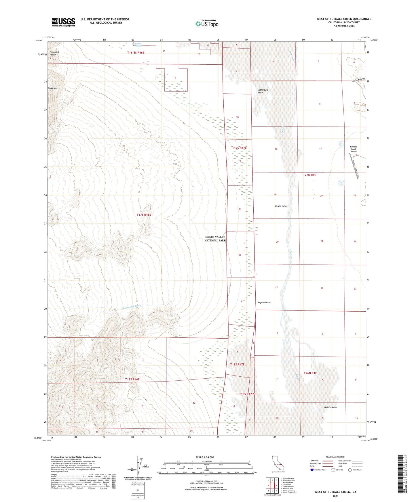 West of Furnace Creek California US Topo Map Image