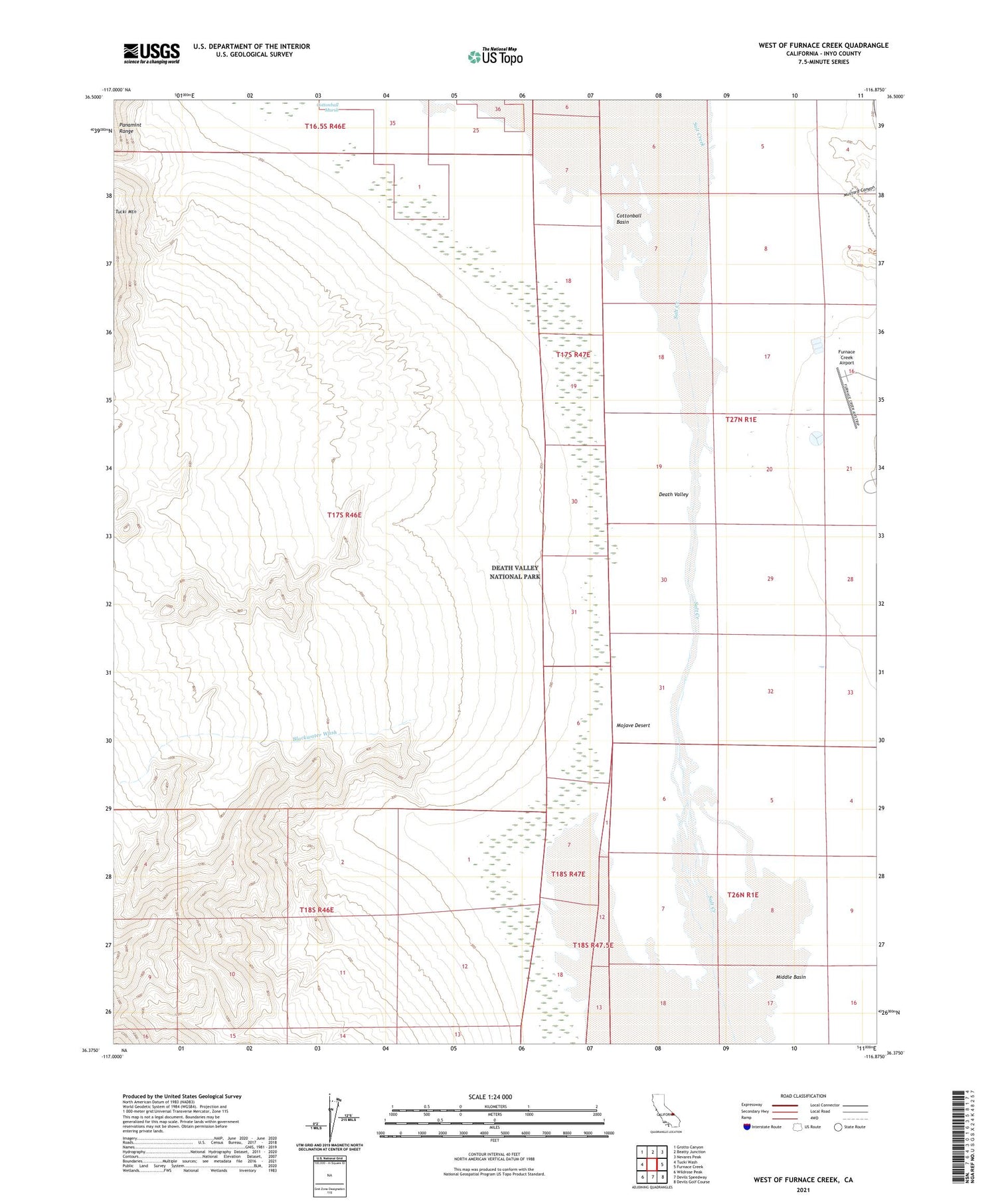 West of Furnace Creek California US Topo Map Image