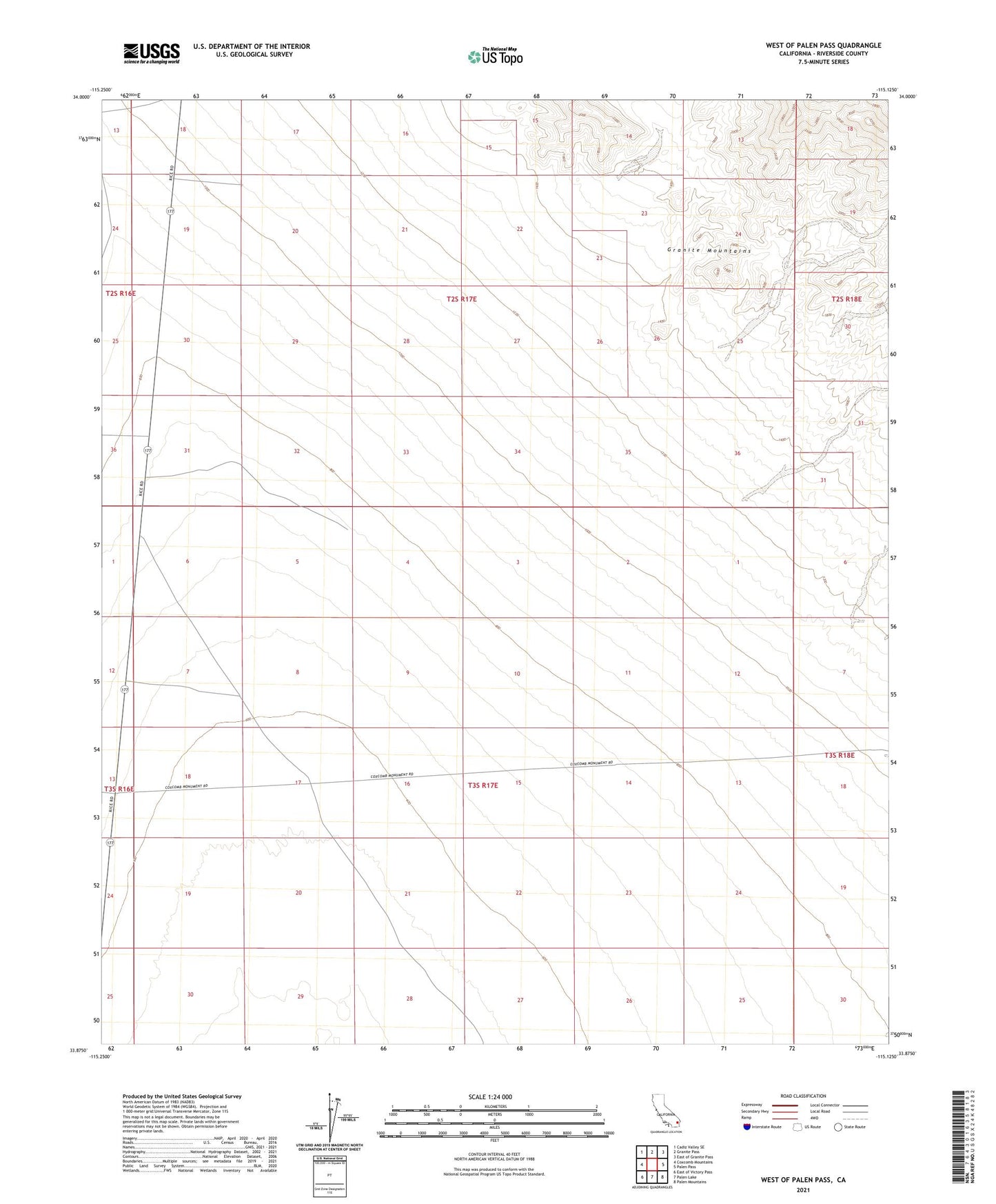 West of Palen Pass California US Topo Map Image