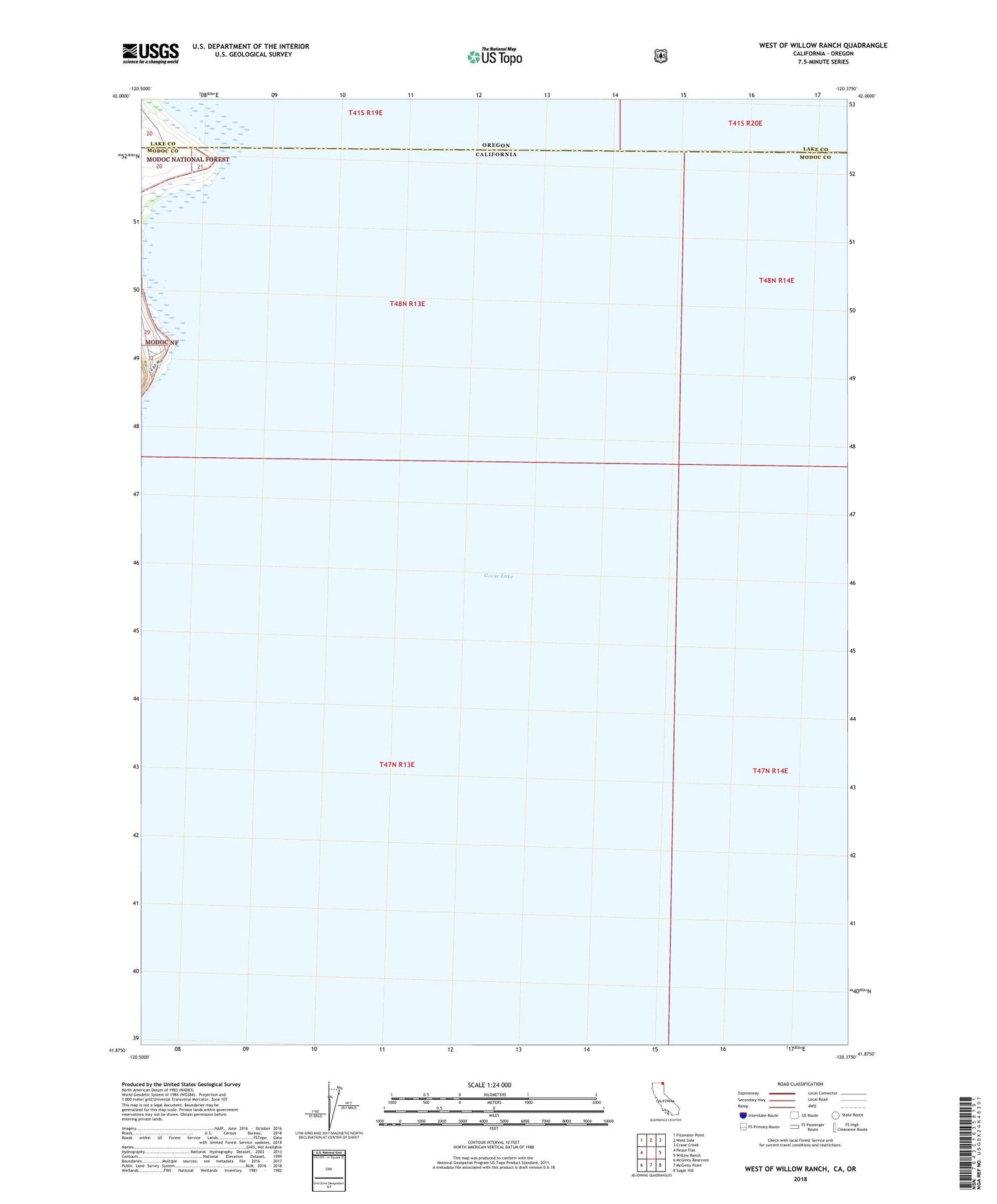 West of Willow Ranch California US Topo Map Image