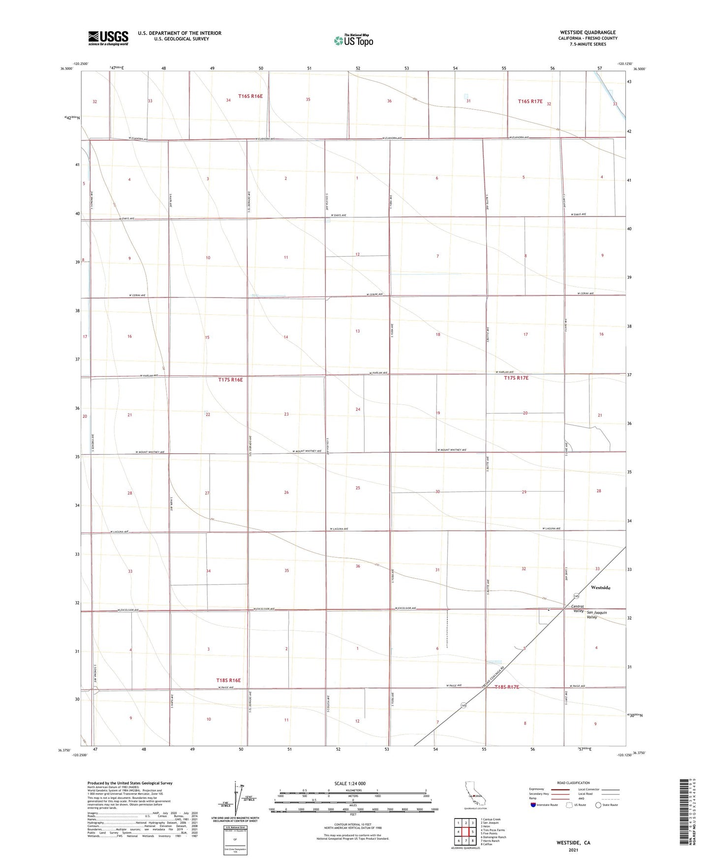 Westside California US Topo Map Image