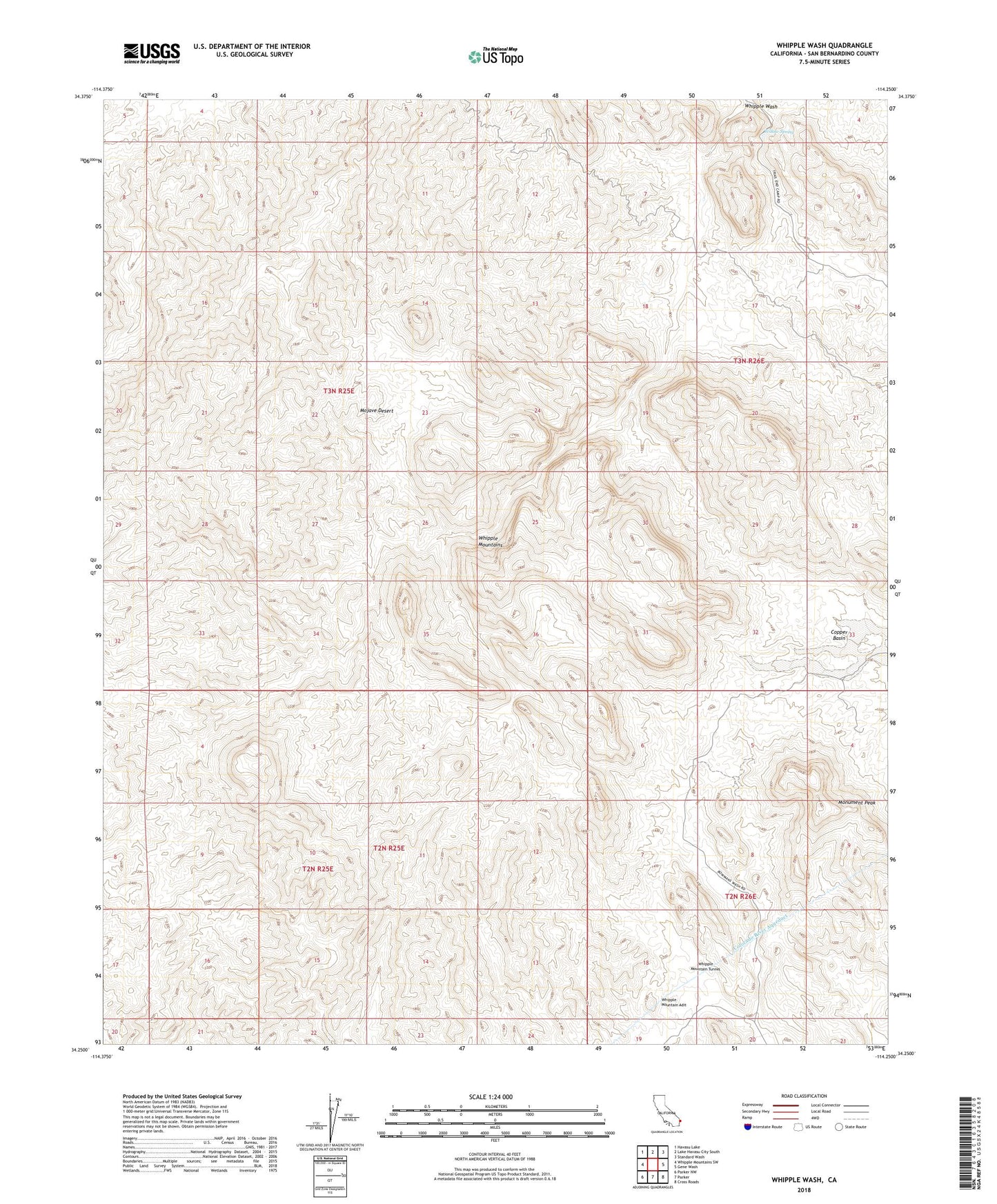 Whipple Wash California US Topo Map Image
