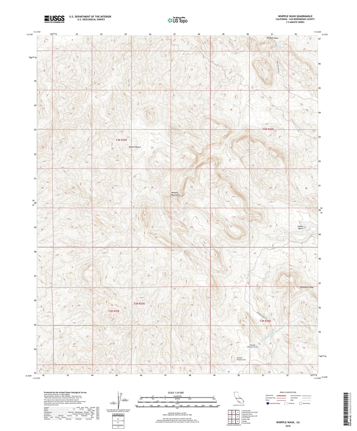 Whipple Wash California US Topo Map Image
