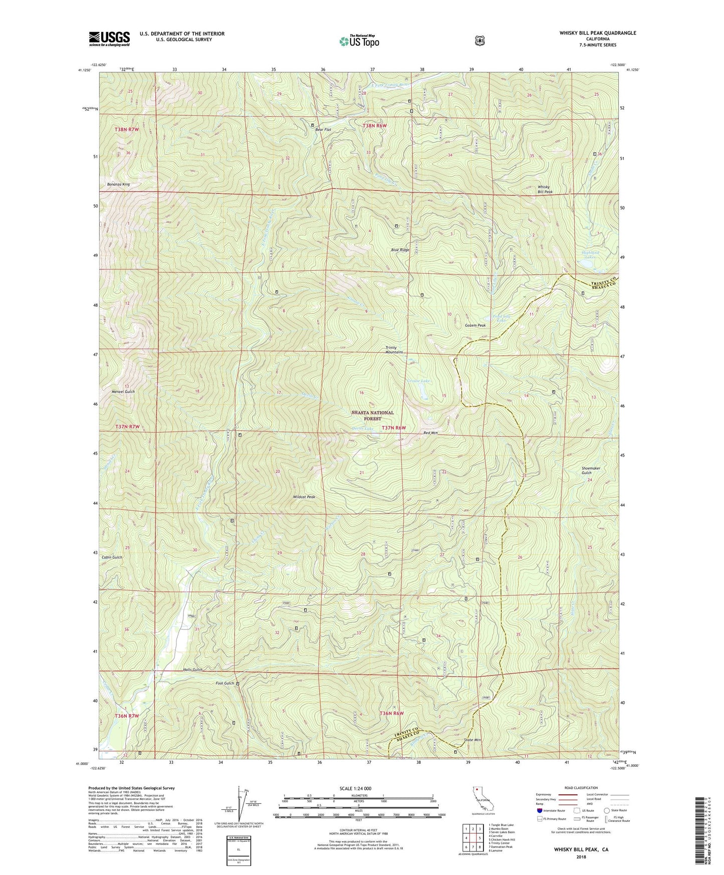 Whisky Bill Peak California US Topo Map Image