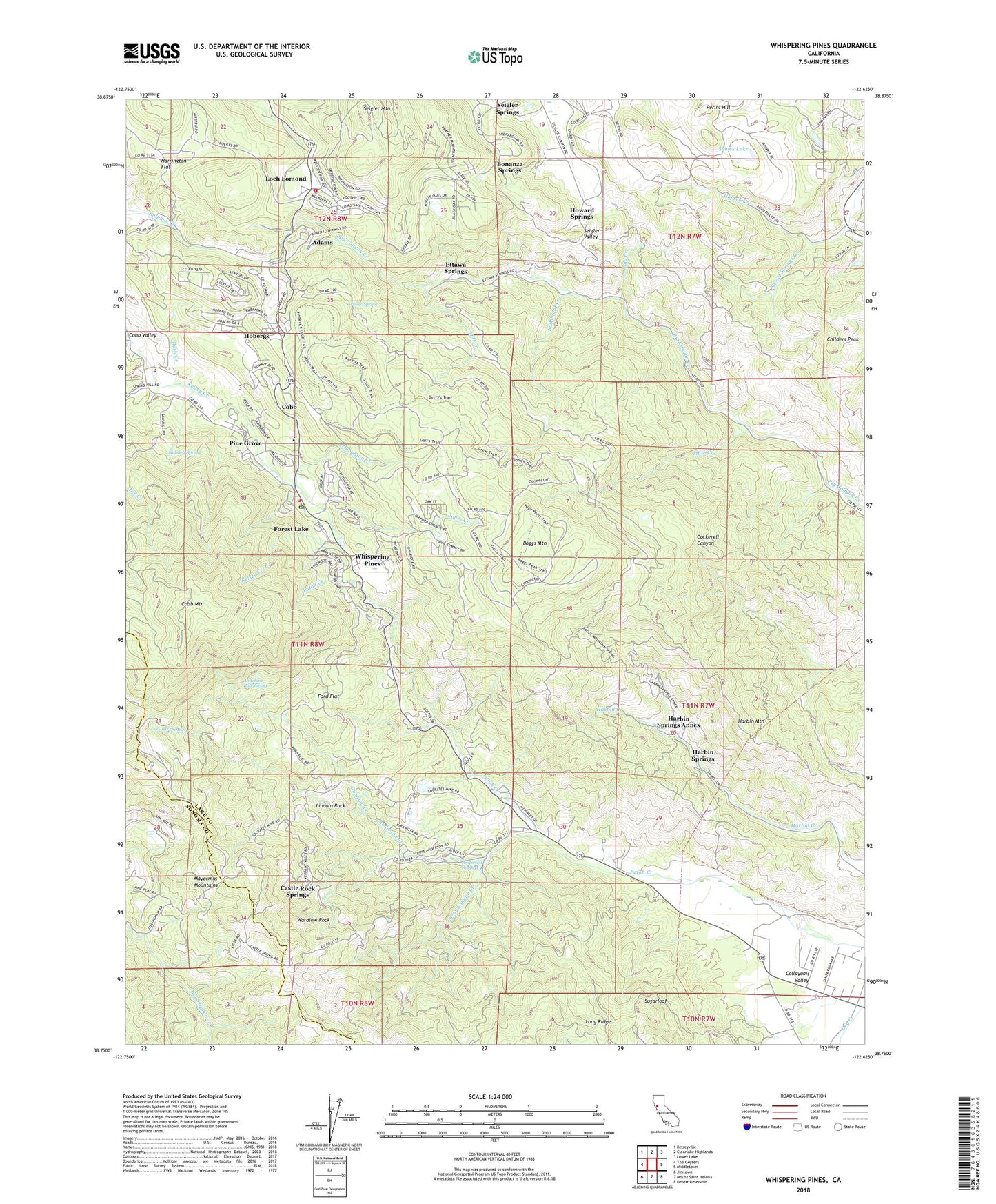 Whispering Pines California US Topo Map Image
