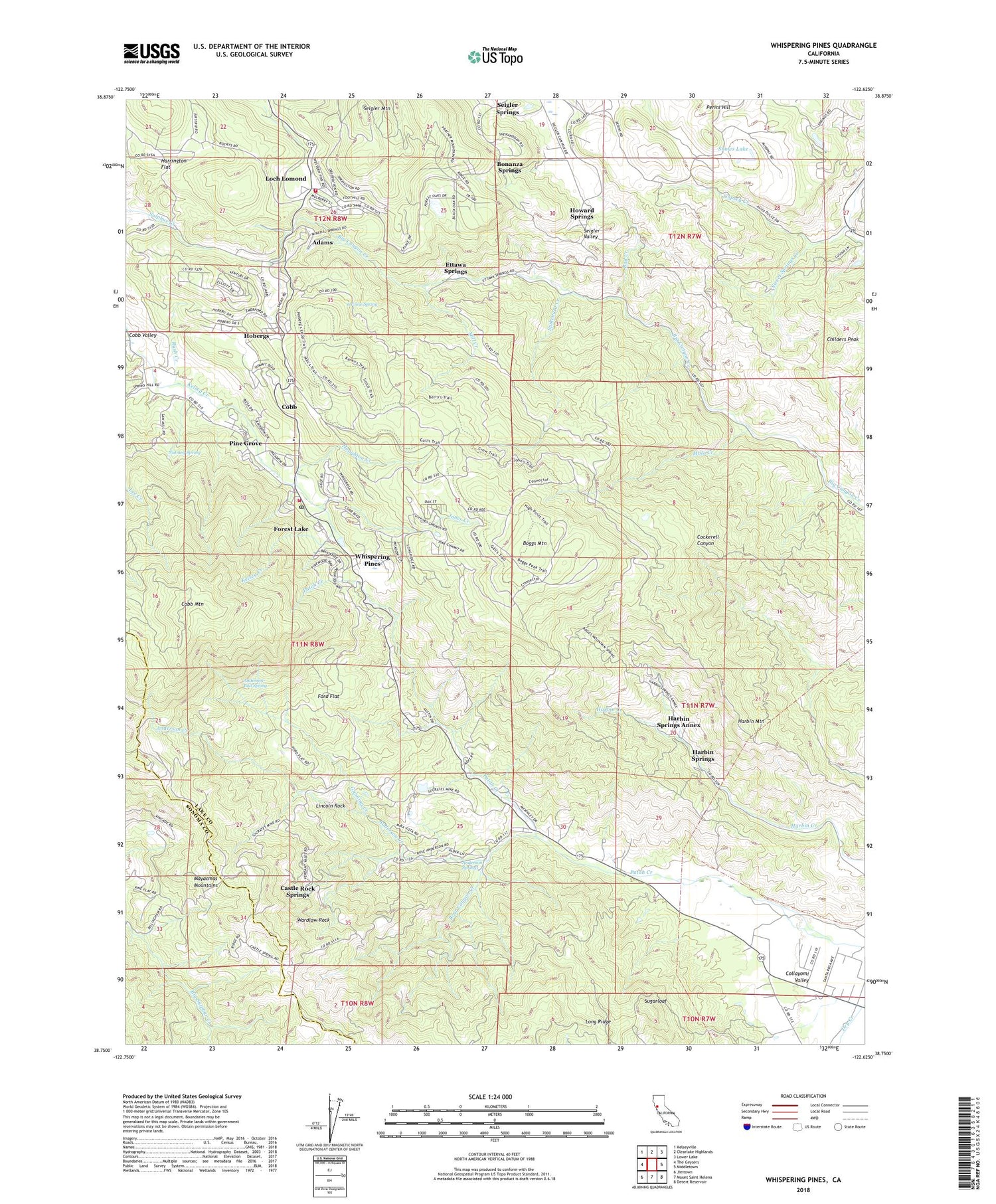 Whispering Pines California US Topo Map Image