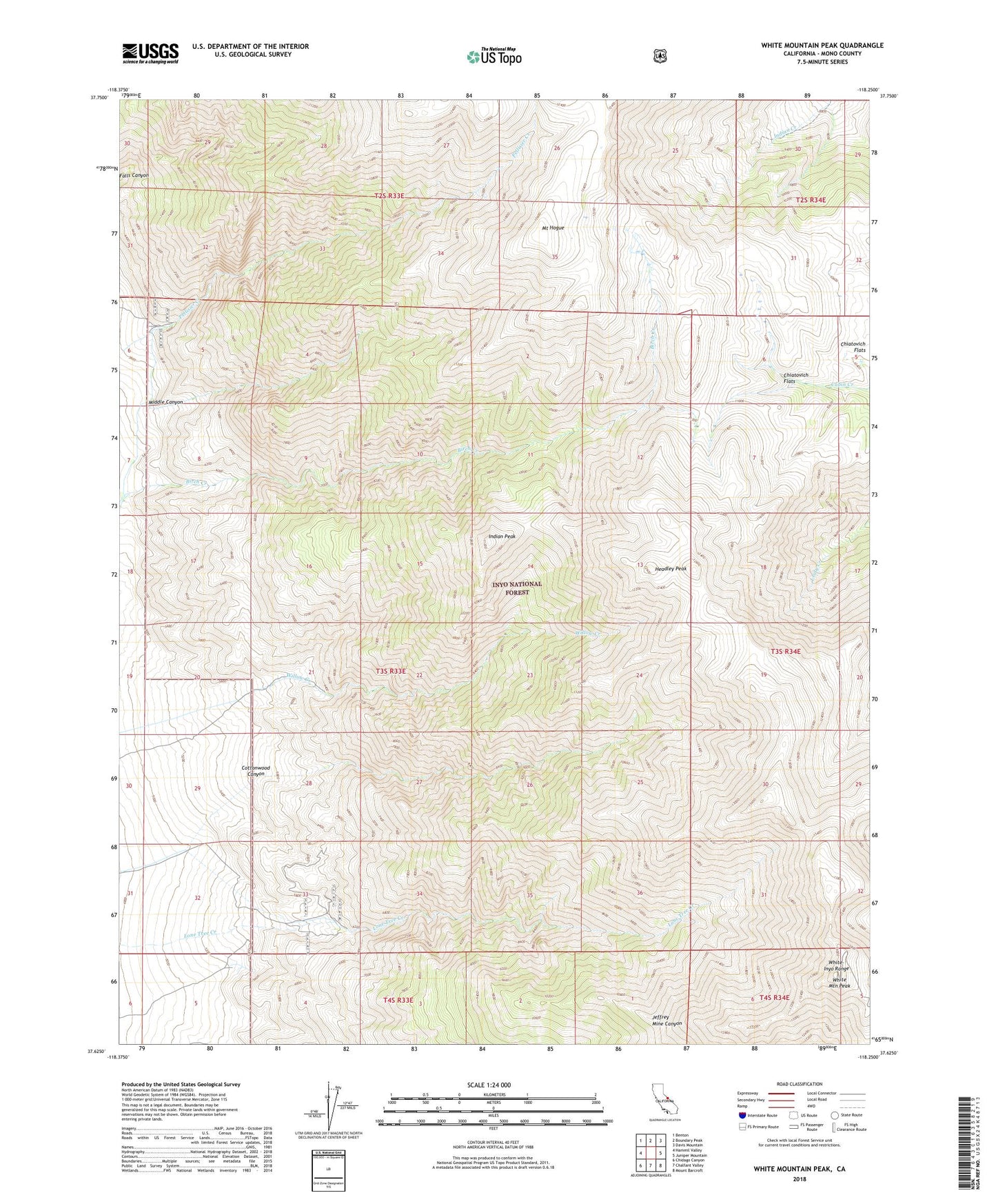 White Mountain Peak California US Topo Map Image