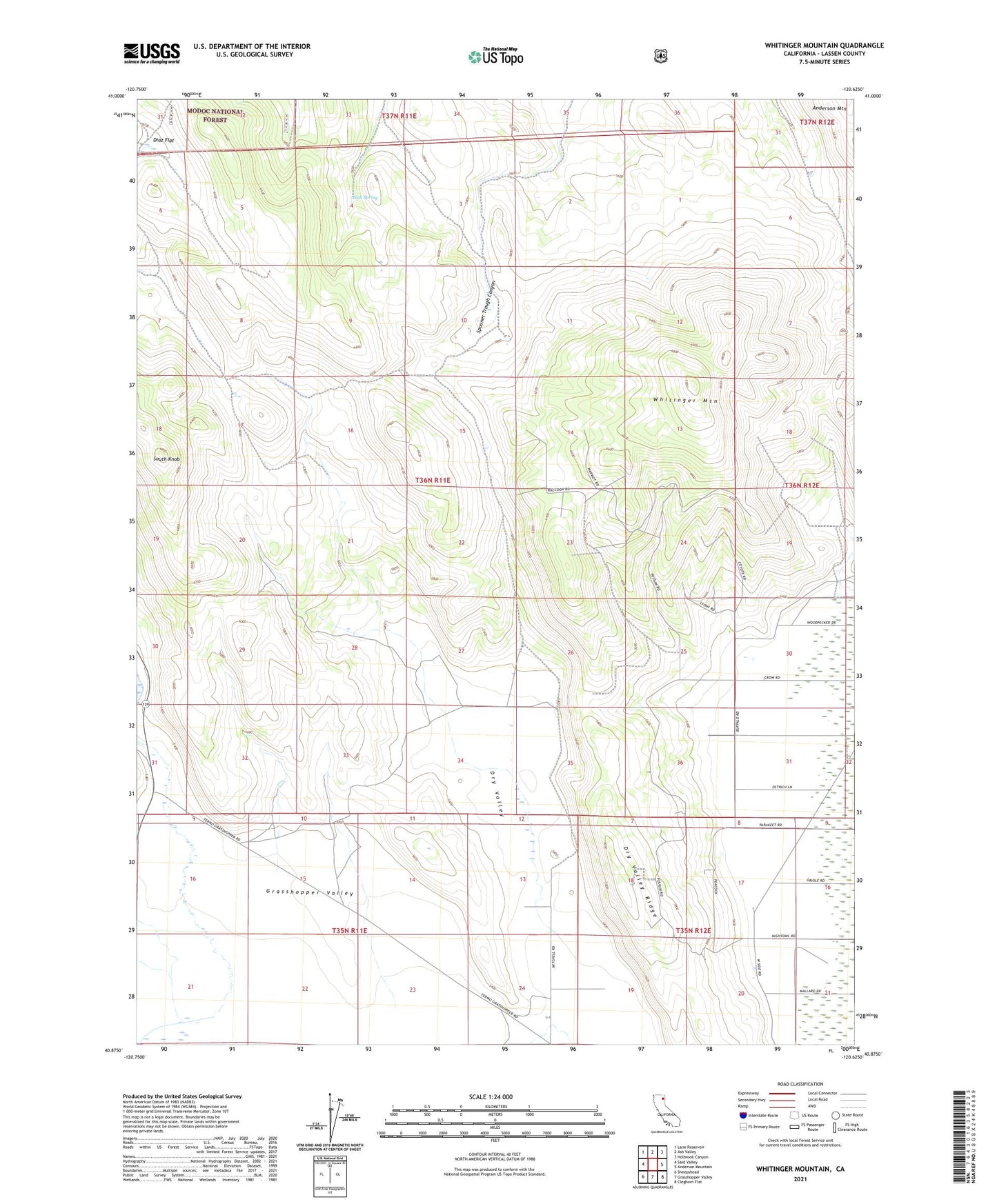 Whitinger Mountain California US Topo Map Image
