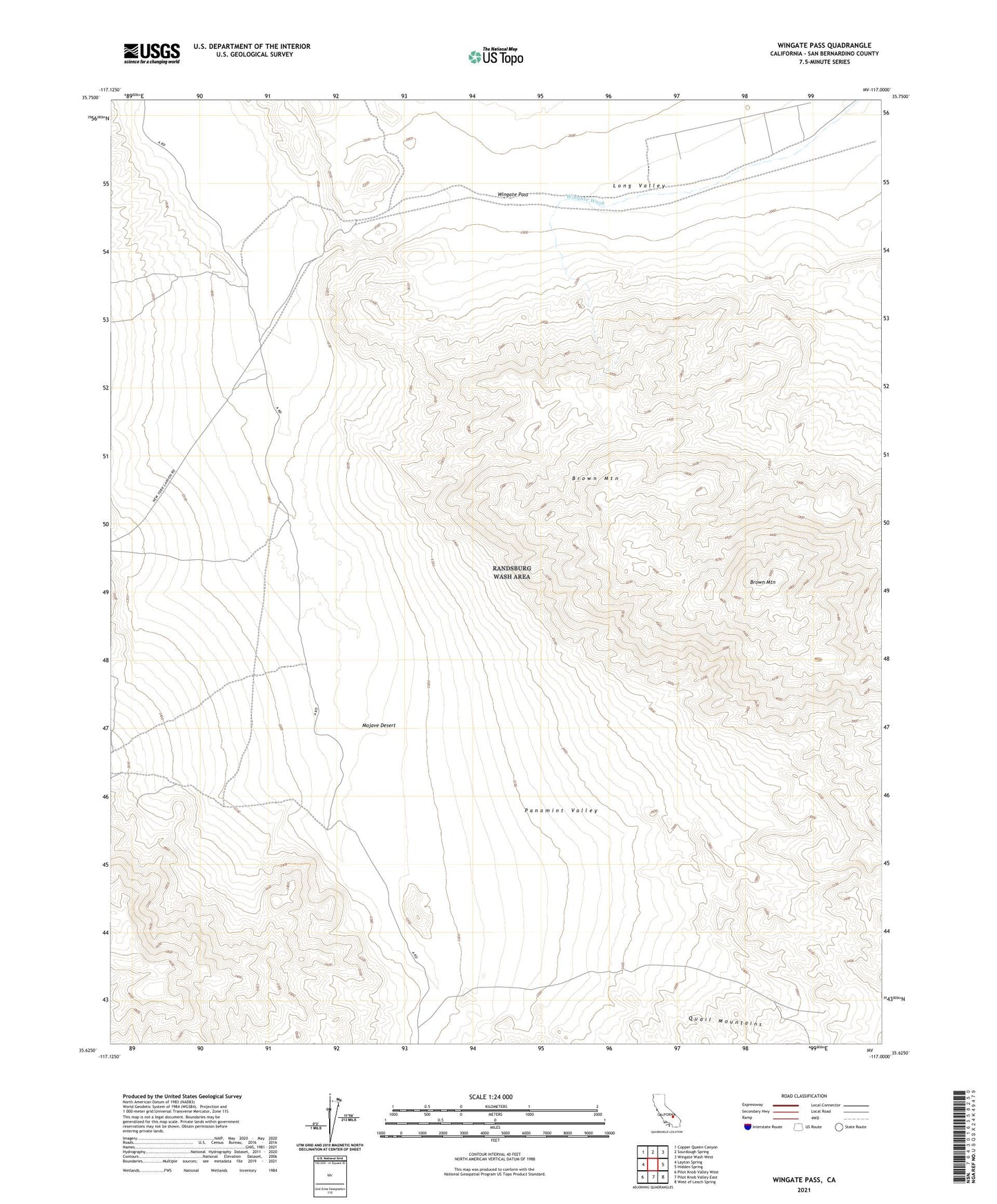 Wingate Pass California US Topo Map Image
