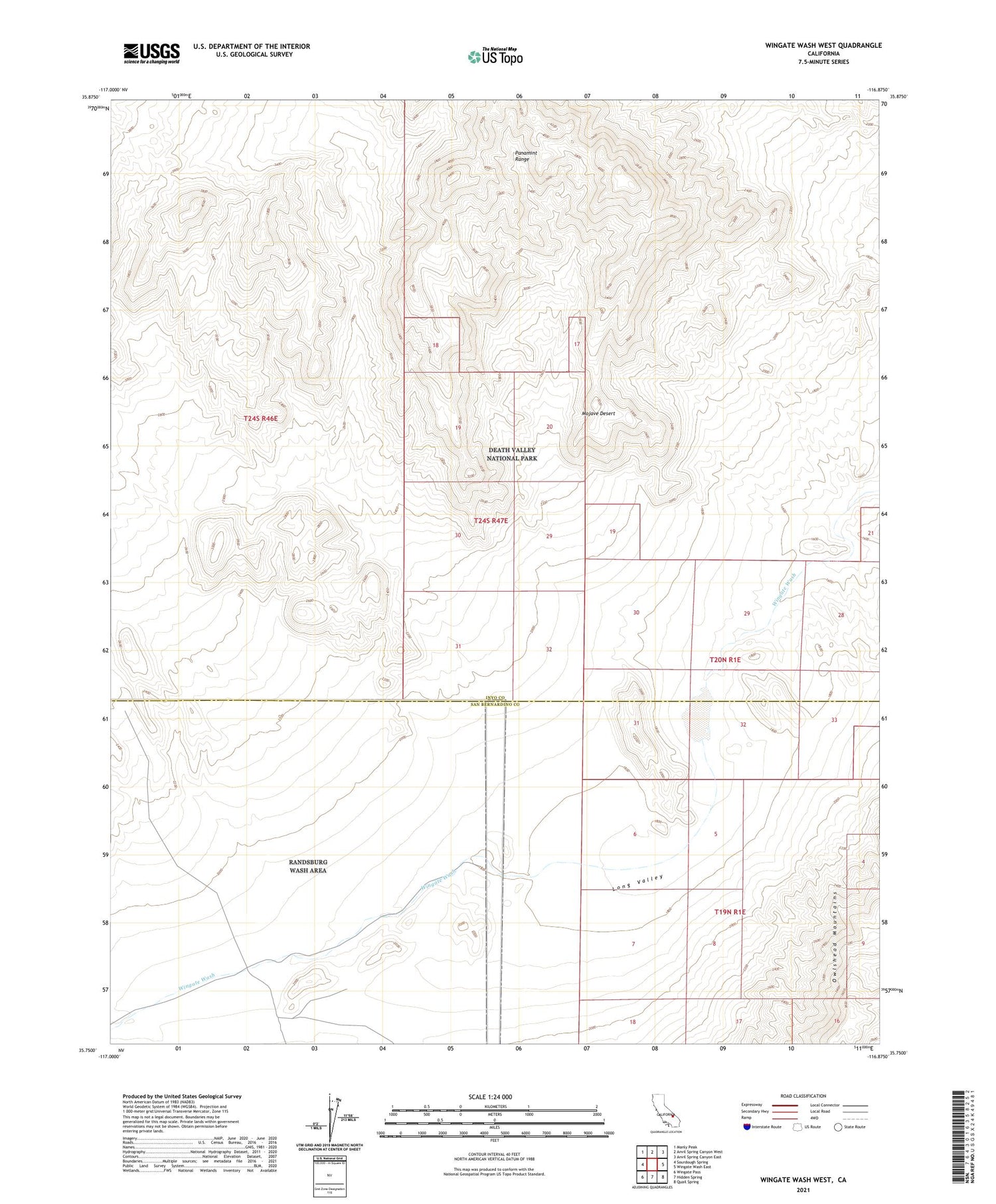 Wingate Wash West California US Topo Map Image