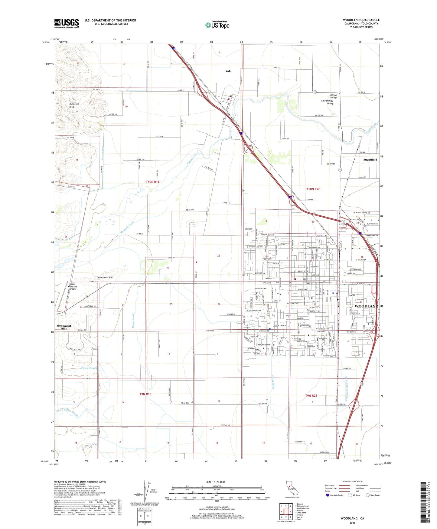 Woodland California US Topo Map Image