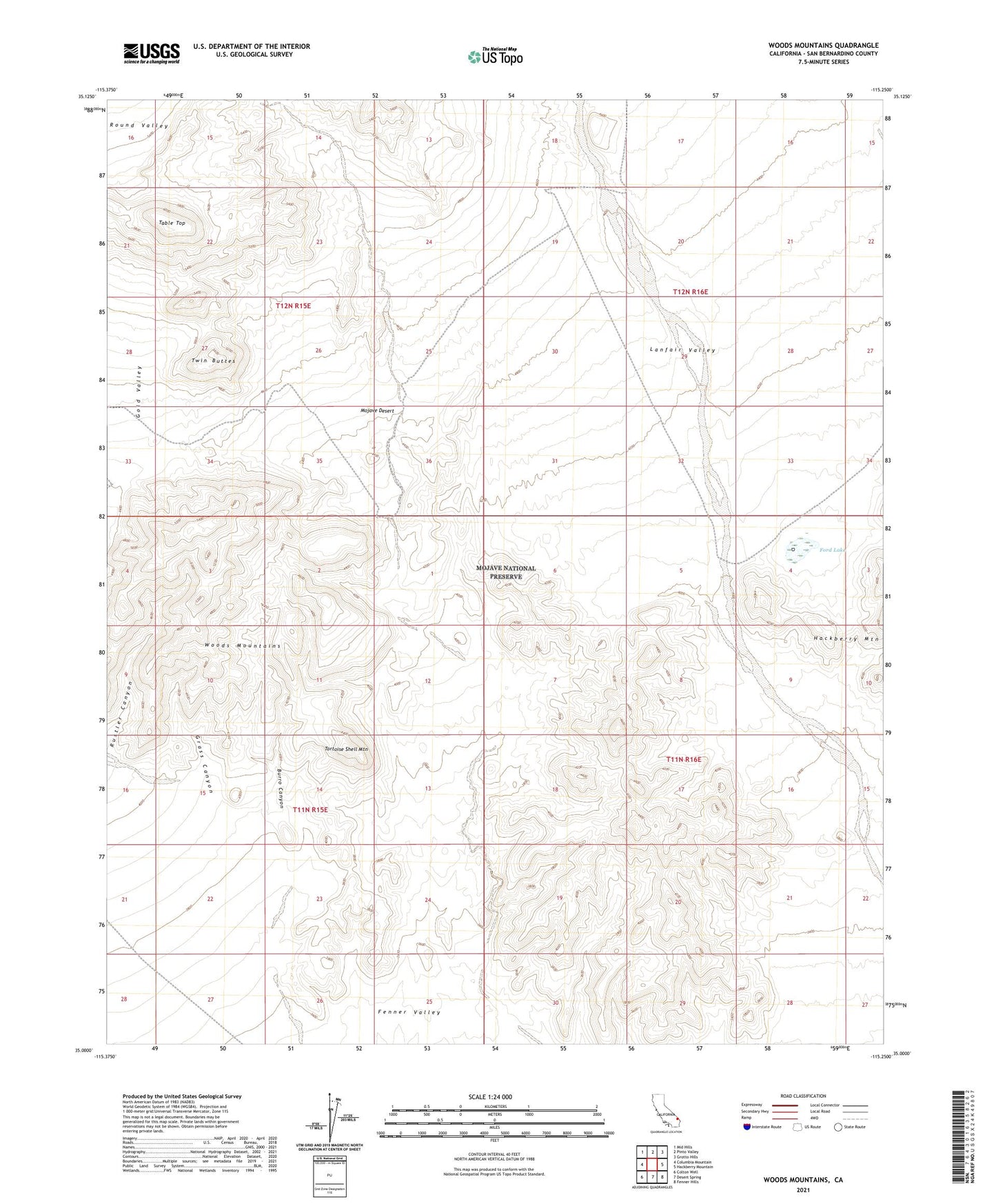 Woods Mountains California US Topo Map Image