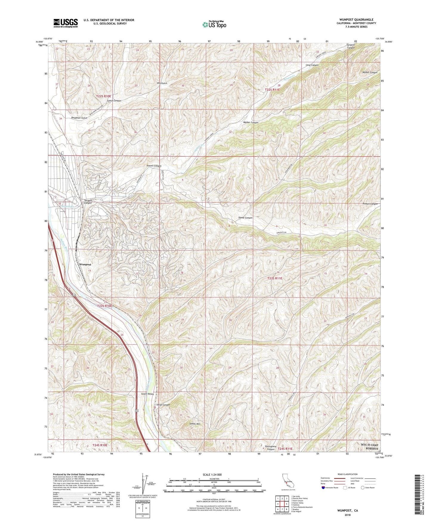 Wunpost California US Topo Map Image