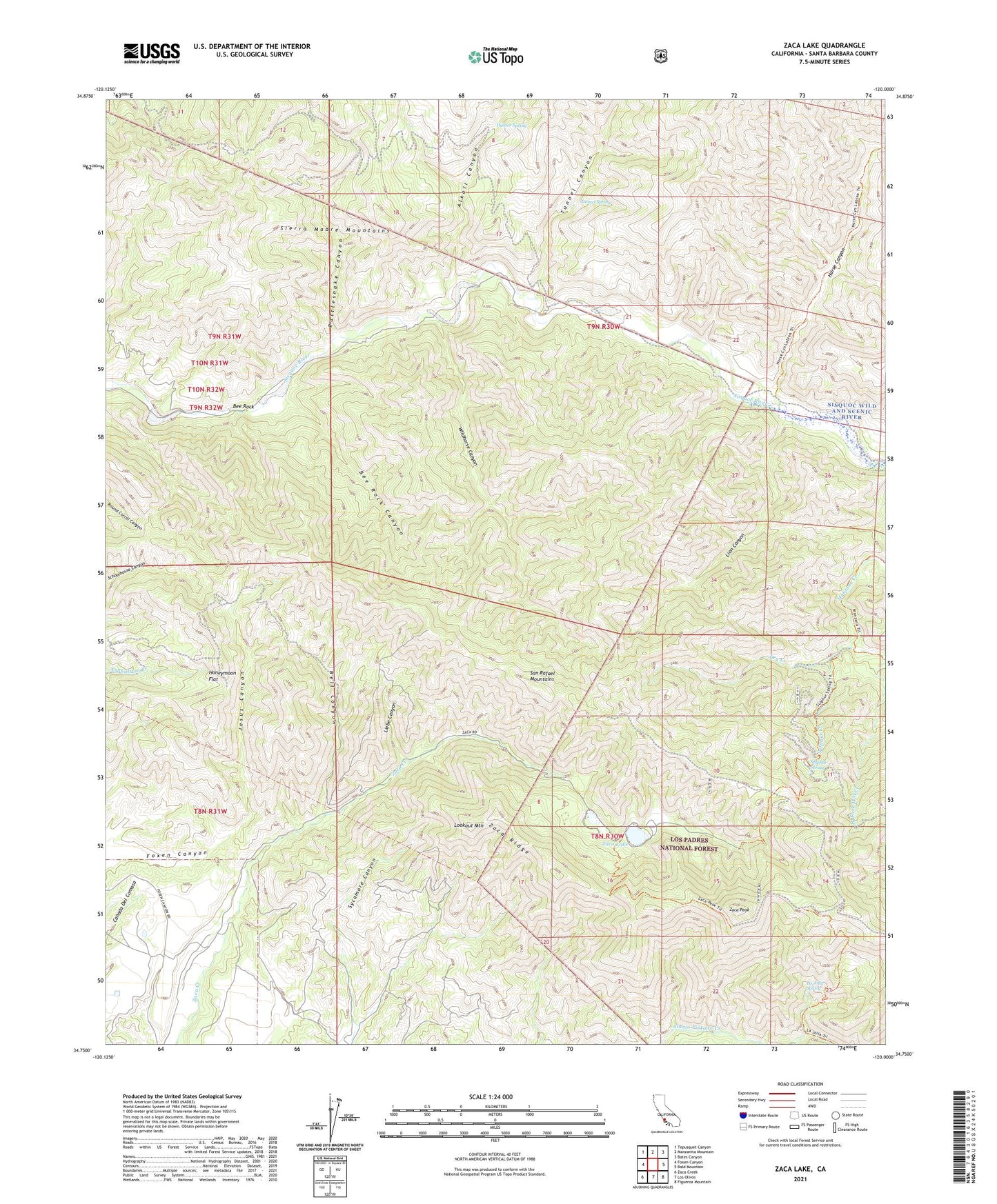 Zaca Lake California US Topo Map Image