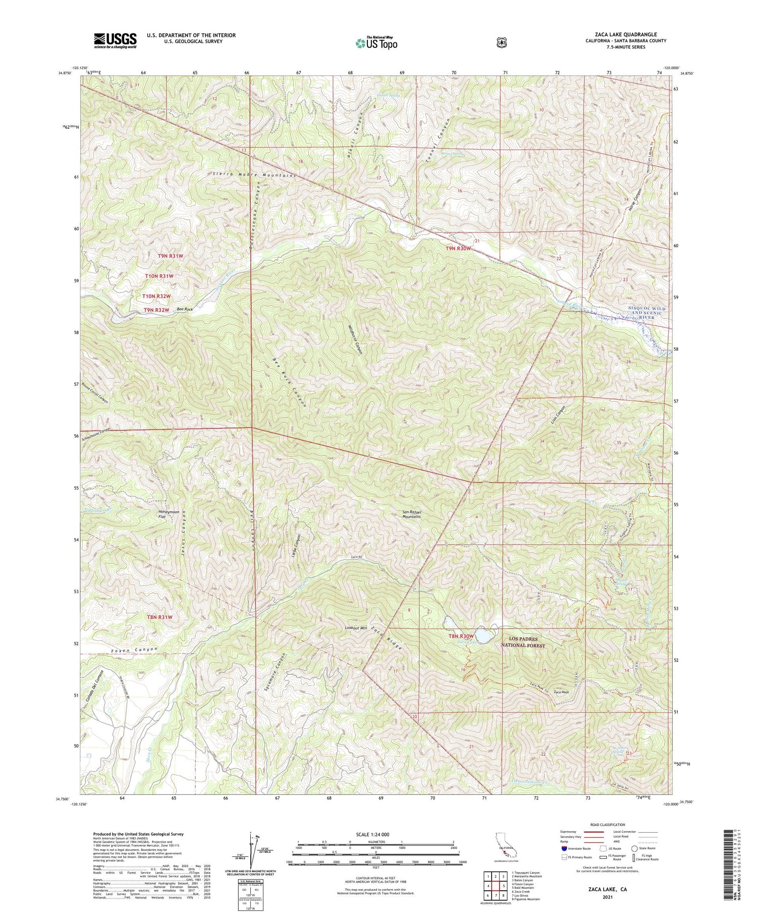 Zaca Lake California US Topo Map Image