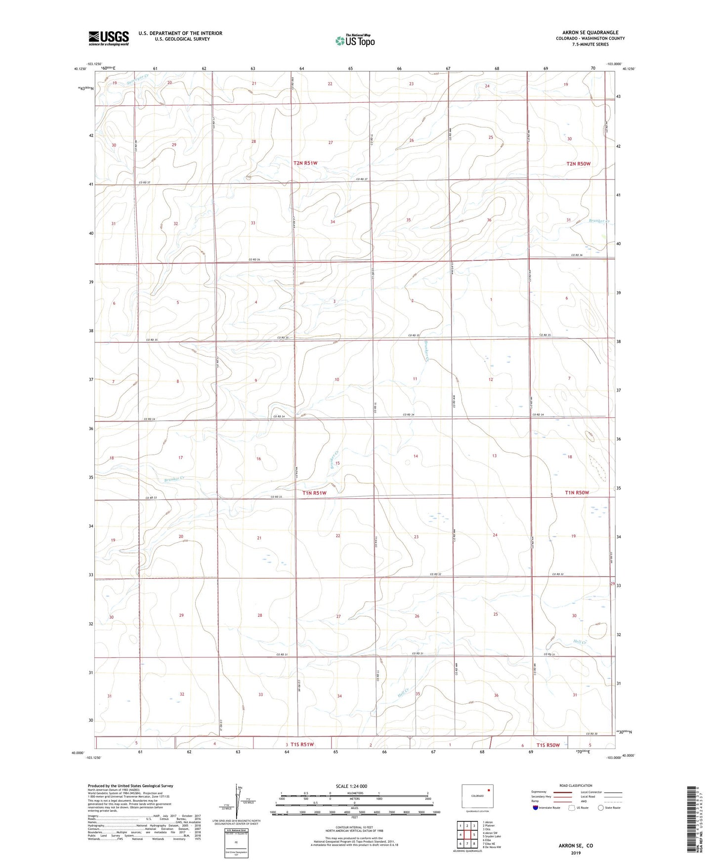 Akron SE Colorado US Topo Map Image